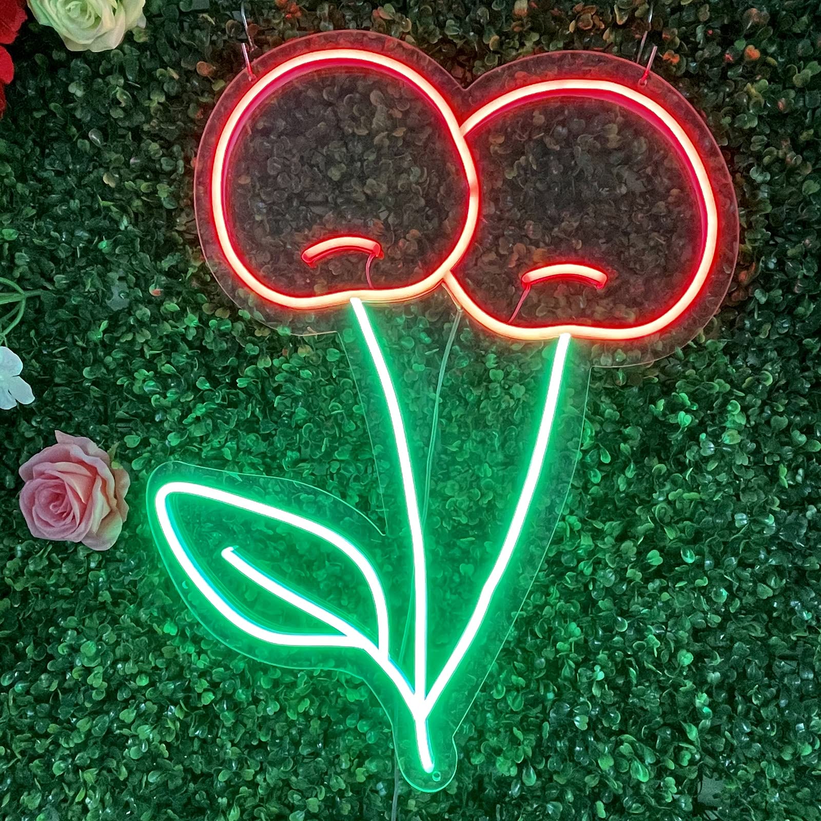 21 Inch Large Cherry Neon LED Sign - Red Aesthetic Room Decor, Bedroom Wall Art Light for Bars, Hotels, Parties & Game Rooms | Perfect for Vintage Themed Decor, Night Lights & Wall Hangings