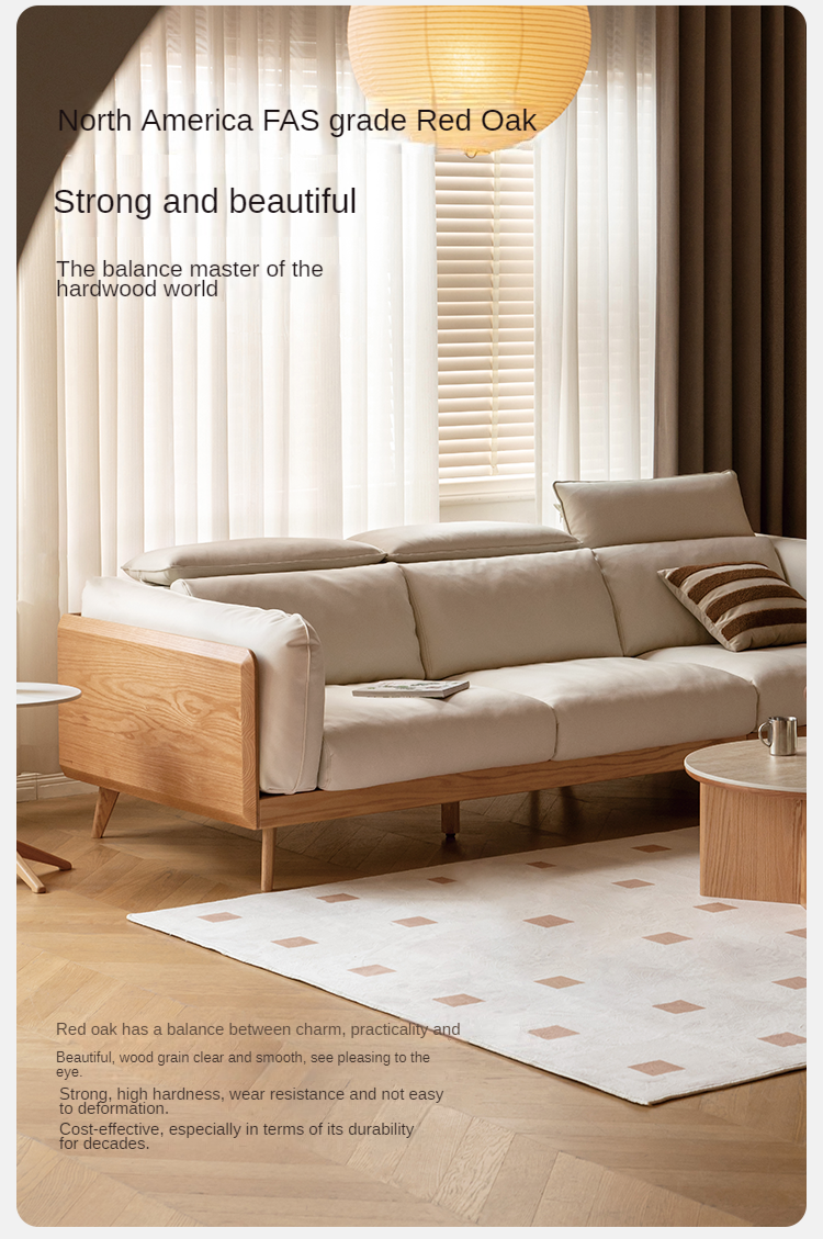 Modern Oak Solid Wood Straight Row Down Sofa - Durable & Stylish Living Room Furniture for Home, Office, and Lounge Spaces