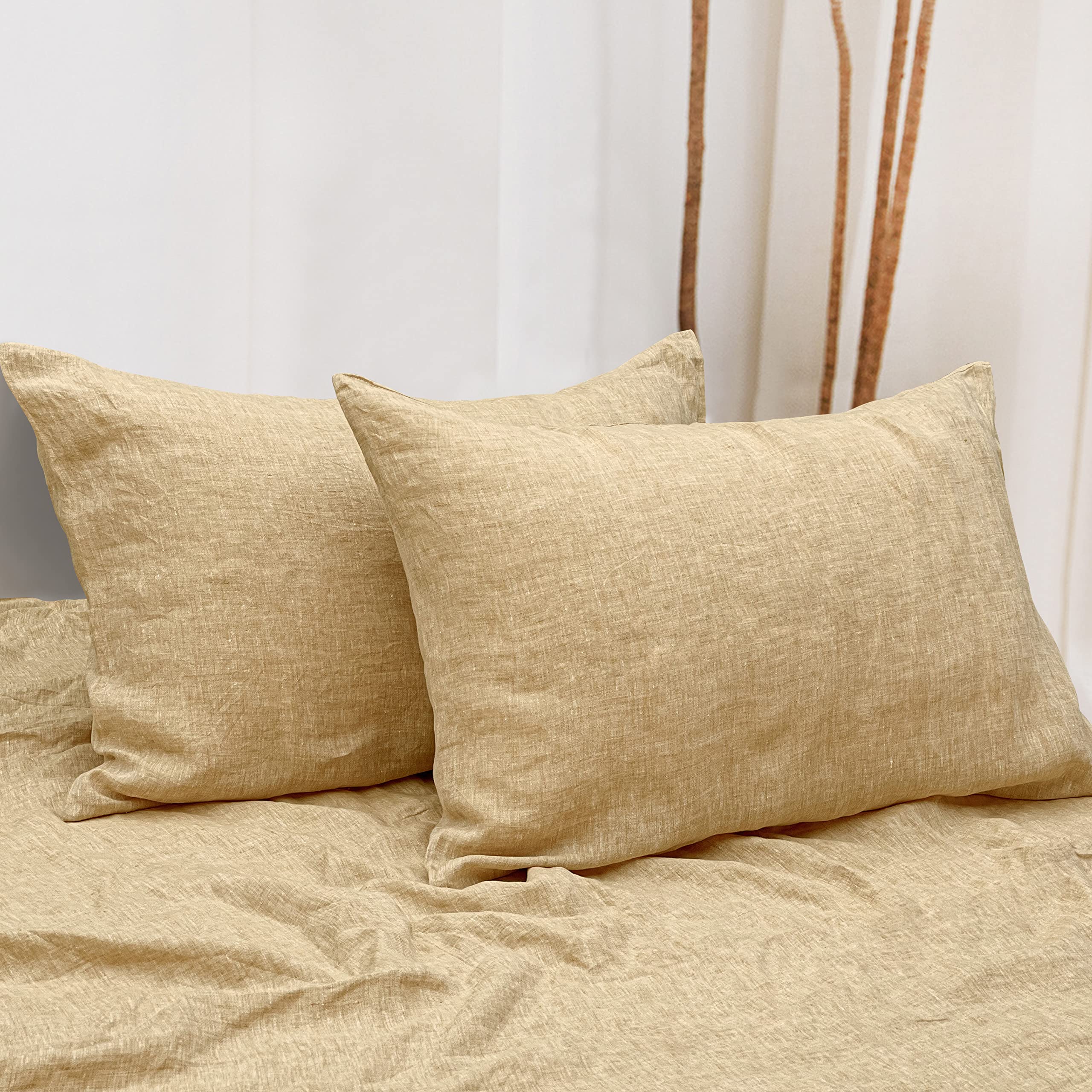 NTBAY French Linen Pillowcases - 100% Premium Washed Linen Standard Size 20x26 Inches, 2-Pack with Envelope Closure, Breathable & Cooling for All Seasons | Perfect for Bedroom, Guest Room, and Hotel Decor in Turmeric Yellow