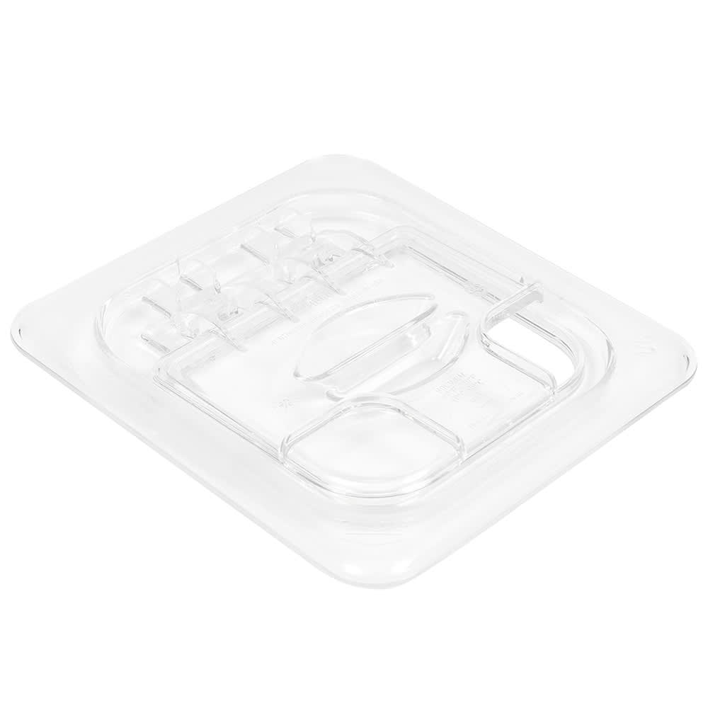 Cambro 60CWLN135 Camwear 1/6 Size Clear Polycarbonate Food Storage Container with Flip Lid & Spoon Notch - Perfect for Restaurants, Catering, and Meal Prep