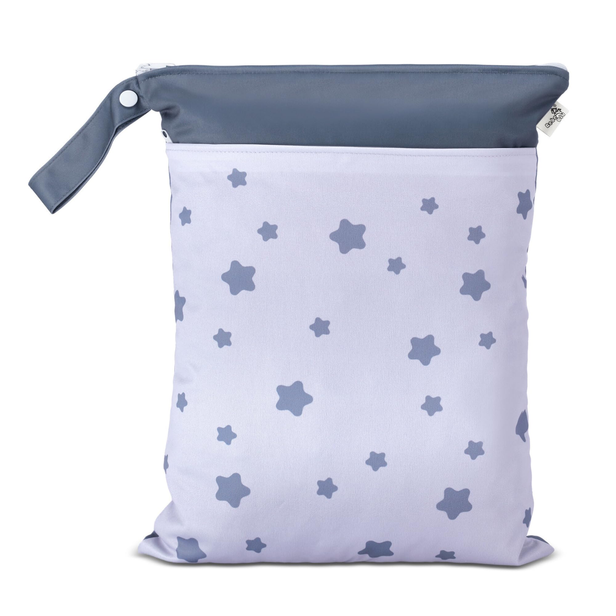 Waterproof Reusable Cloth Diaper Wet Bag - 2 Zippered Pockets, 100% Polyester with Handle for Baby Essentials, Travel & Breast Pump Storage | Ideal for Daycare, Swimming & On-the-Go Parents (Blue Star)