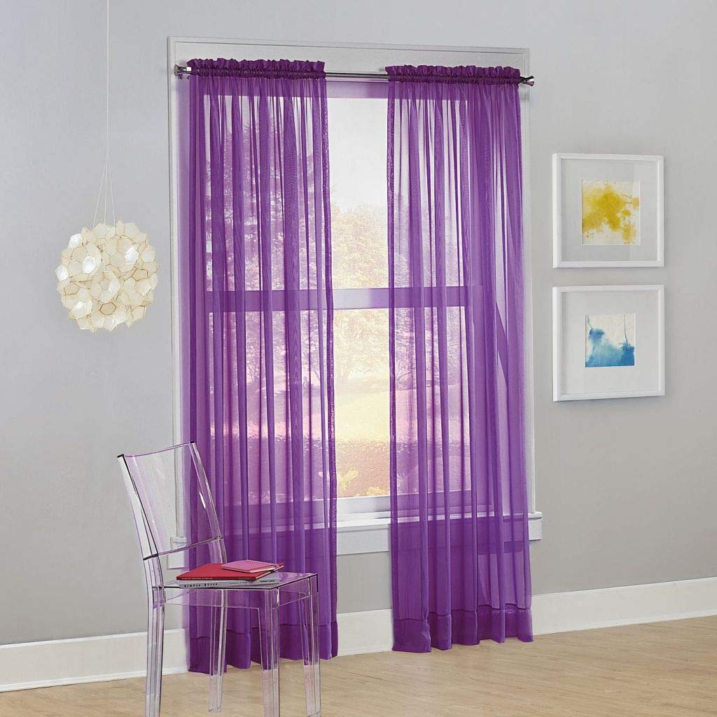 Jasmine Linen 2-Piece Sheer Luxury Curtain Panel Set - 84 Inches Long, Purple - Elegant Window Treatments for Kitchen, Bedroom, or Photo Backdrop - Light Filtering & Privacy Sheers for Home Decor