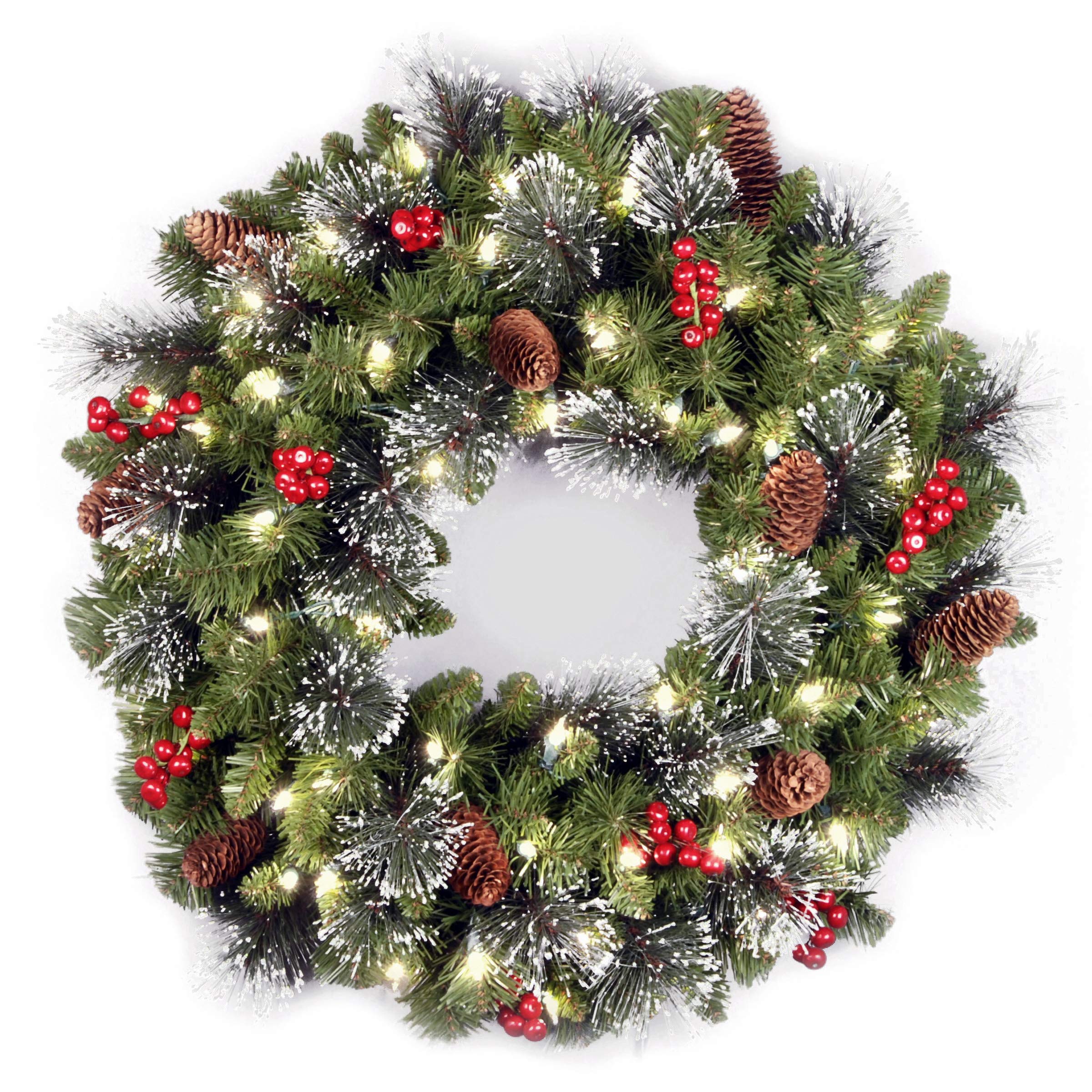 National Tree Company 24-Inch Pre-Lit Artificial Christmas Garland & Wreath Set - Flocked Crestwood Spruce with Mixed Decorations & White LED Lights for Holiday Home Decor, Fireplace, and Door Decoration