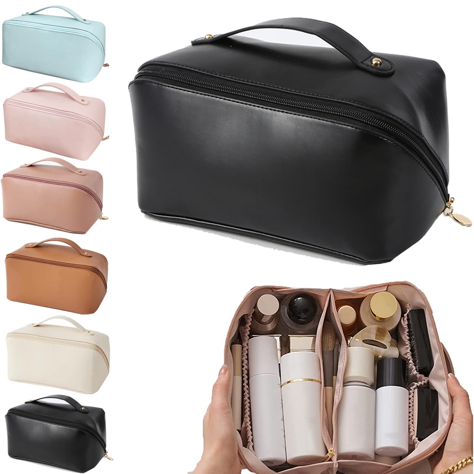 Ankikina Large Capacity Waterproof Travel Cosmetic Bag for Women - Spacious Makeup Organizer with Multiple Pockets, Perfect for Toiletries, Skincare, and Cosmetics (A-Black) | Ideal for Travel, Gym, and Daily Use