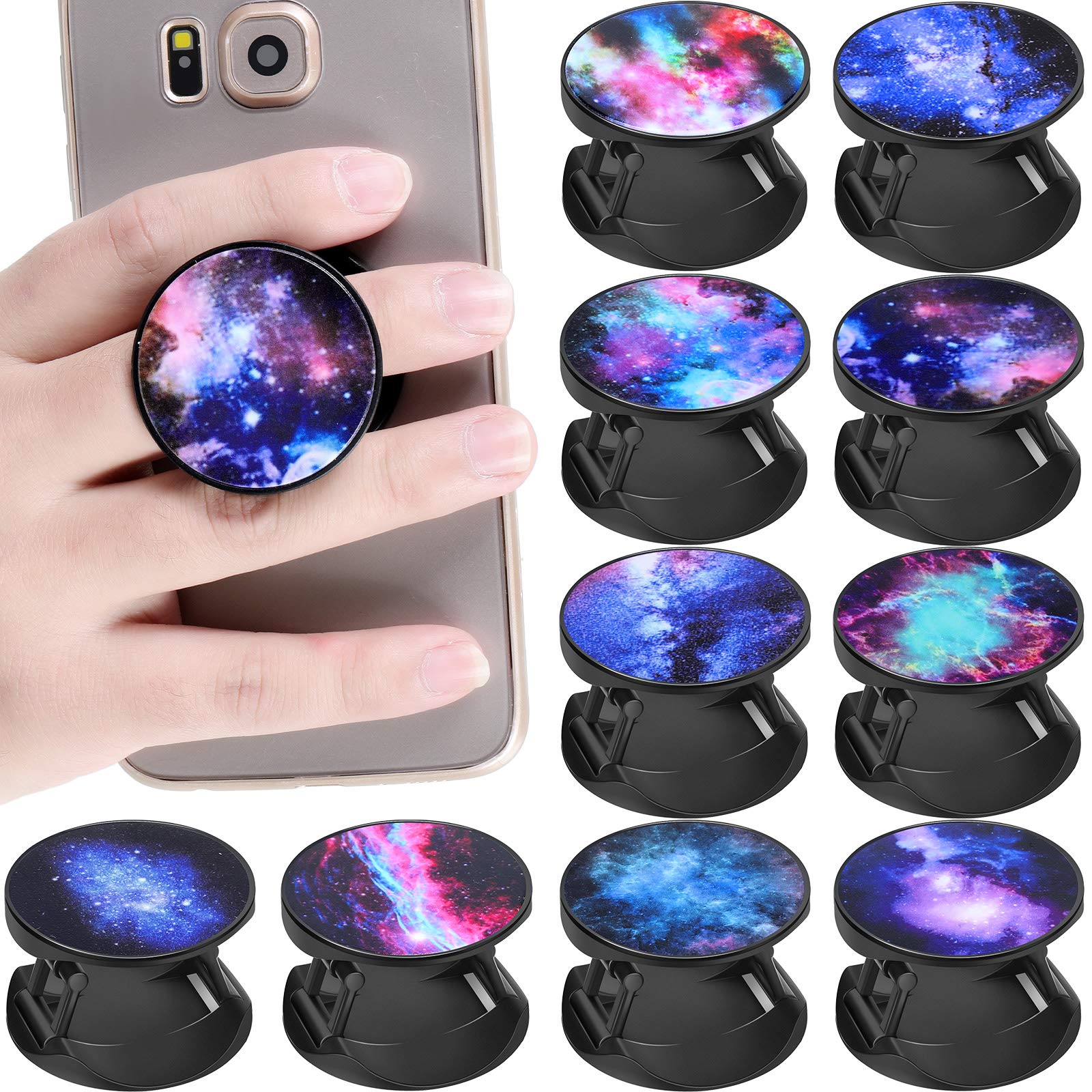 WeeWooday 10-Pack Collapsible Phone Grip Holder with Nebula Design - Self-Adhesive Phone Stand for iPhone, Samsung & Tablets - Perfect for Watching Videos, Gaming & Hands-Free Use