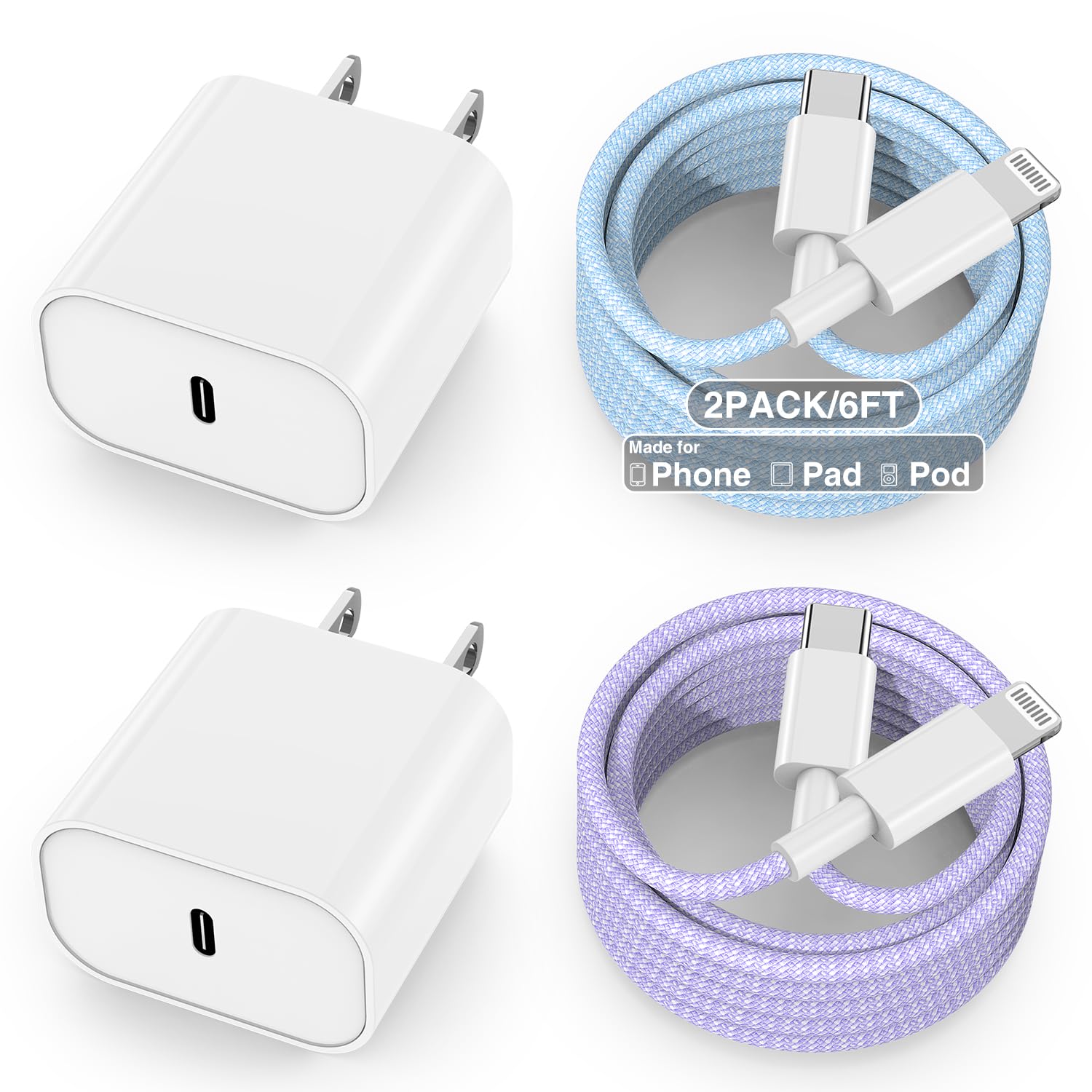 Fast Charging MFi Certified iPhone Charger - 6FT USB-C to Lightning Cable for iPhone 14 Pro Max/14 Pro/13/12/11/X/SE/8/7 - Compatible with iPhone Charger Block - Perfect for Home, Office & Travel Use