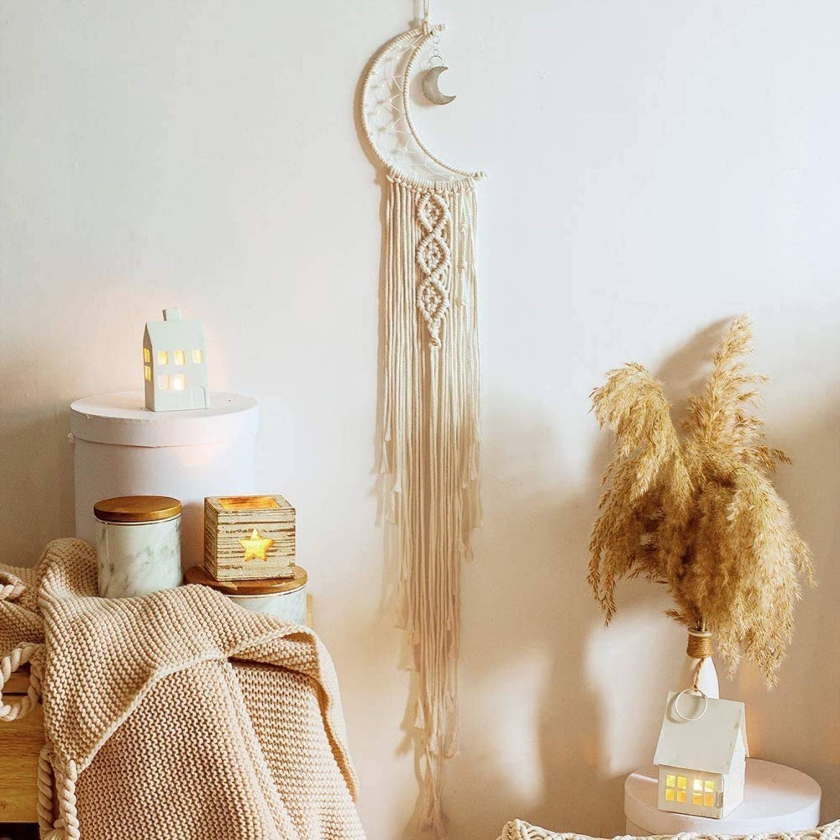 Moon Dream Catcher Macrame Wall Hanging - Boho Home Decor Tapestry for Nursery, Kids Room, Wedding & Gift | Perfect for Bedroom, Living Room & Boho Chic Interior Design