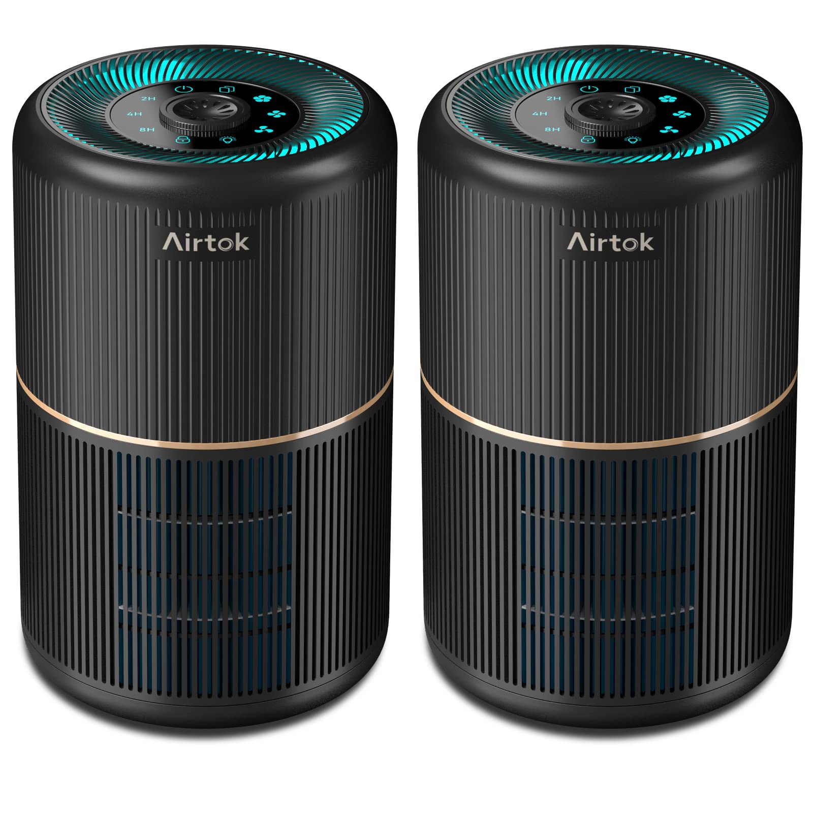 2 Pack H13 True HEPA Air Purifier for Home, Bedroom & Office - 4-Stage Filtration, Covers 376 Sq.Ft, Includes 12 Fragrance Sponges (Black) - Perfect for Allergies, Pet Dander & Smoke Removal in California Homes