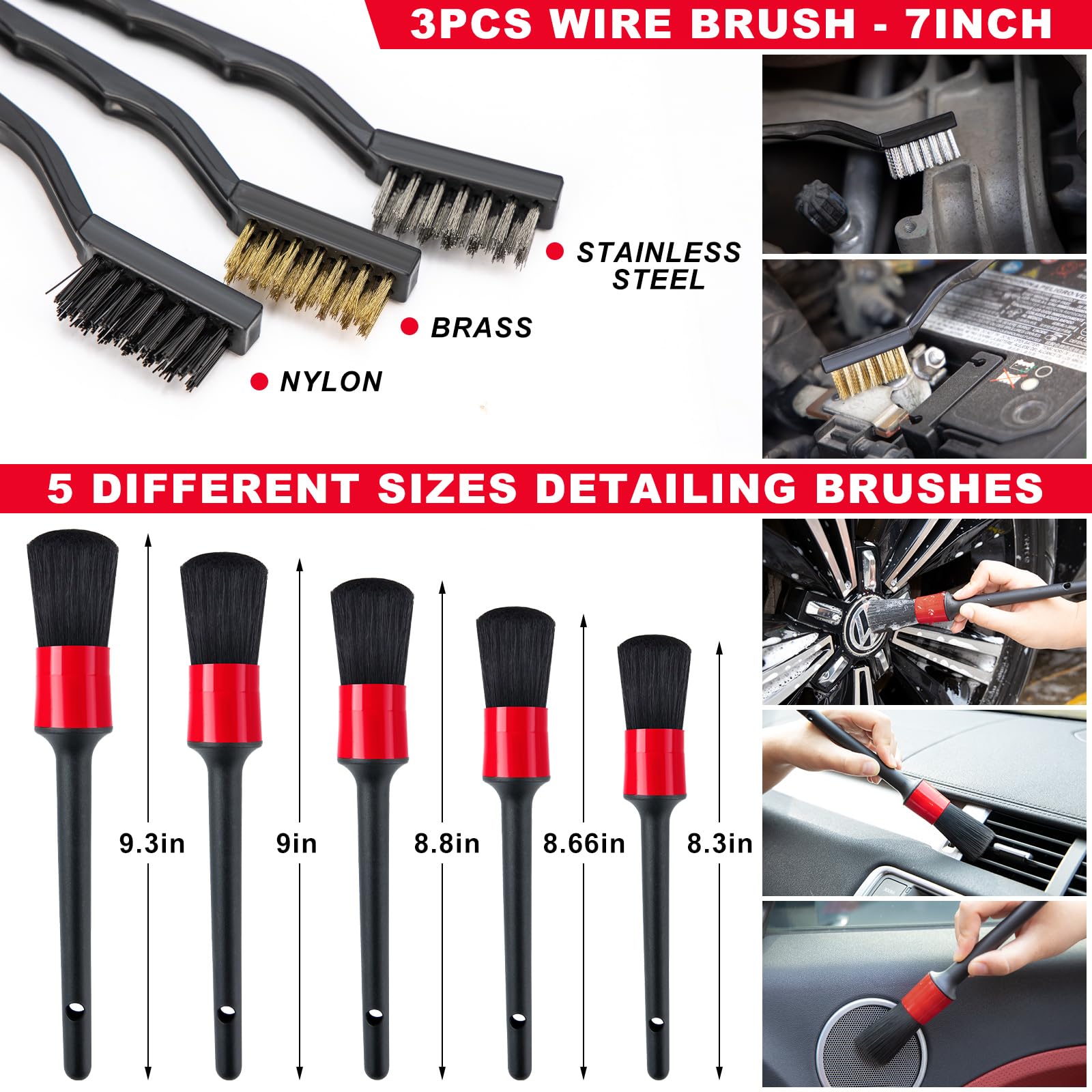 44Pcs Car Wash Cleaning Kit with Detailing Brushes, Car Vacuum Drill Brush Set, Collapsible Bucket, Windshield Cleaner, Tire Brush & Microfiber Towels - Complete Interior & Exterior Car Detailing Kit for DIY Auto Care, Vehicle Maintenance & Professional Detailing