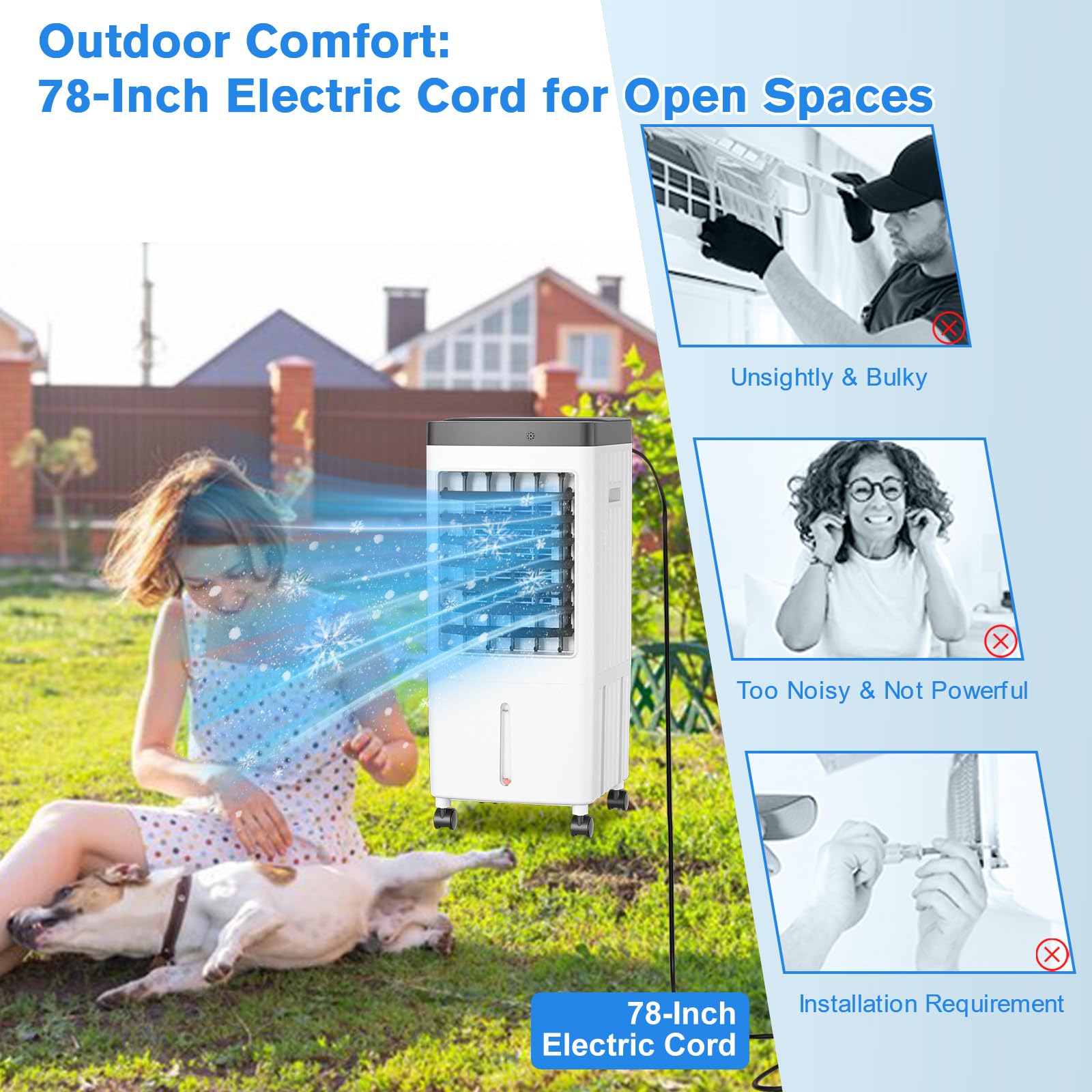 Portable Air Conditioner with 3.2 Gallon Tank - 20H Cooling, 6 Ice Packs, Timer & 3 Speed Settings - 70° Oscillating Swamp Cooler for Bedroom, Kitchen, Garage, Office & Outdoor Use