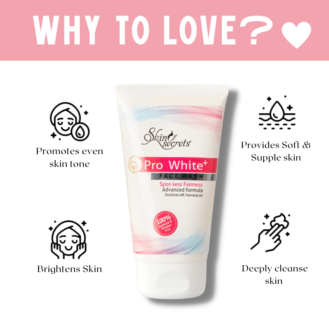 Skin Secrets Pro White+ Natural Face Wash with Arbutin & Vitamin B3 - Brightening Cleanser for Glowing Skin | Paraben & Sulfate Free, Gentle Daily Use (Pack of 1) | Perfect for Morning & Night Routine, Travel-Friendly Skincare