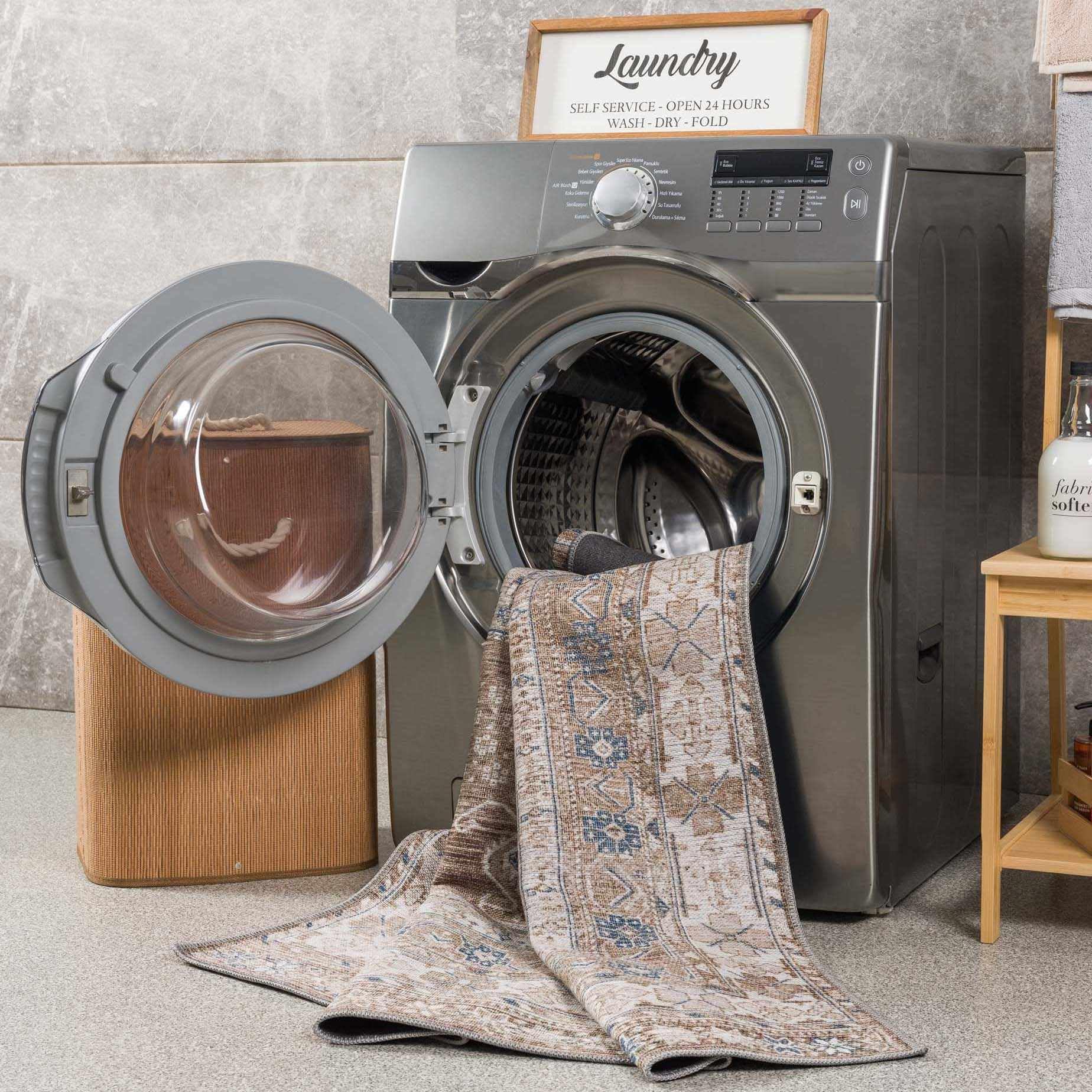Machine Washable Vintage Distressed Oriental Medallion Area Rug - Stain & Water Resistant - 9'3