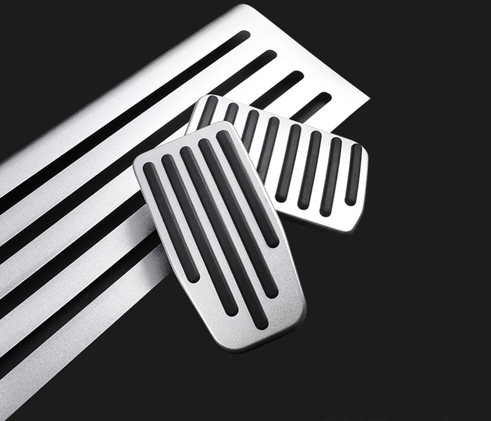 3-Piece Silver Aluminum Foot Pedal Covers Set for Tesla Model 3 (2017-Present) - Anti-Slip Track Design - Upgrade Interior Accessories for Enhanced Driving Experience & Car Protection