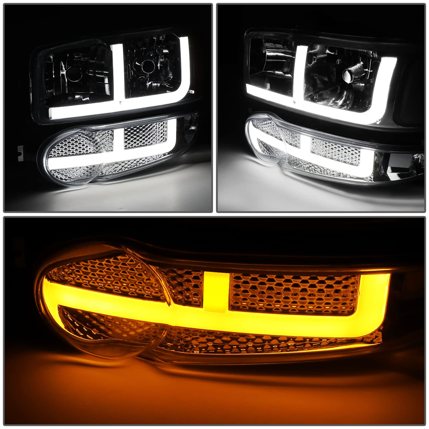 DNA MOTORING HL-LB4 Chrome Headlights for 02-06 GMC Sierra 1500 Denali - Clear Reflector Upgrade for Night Driving