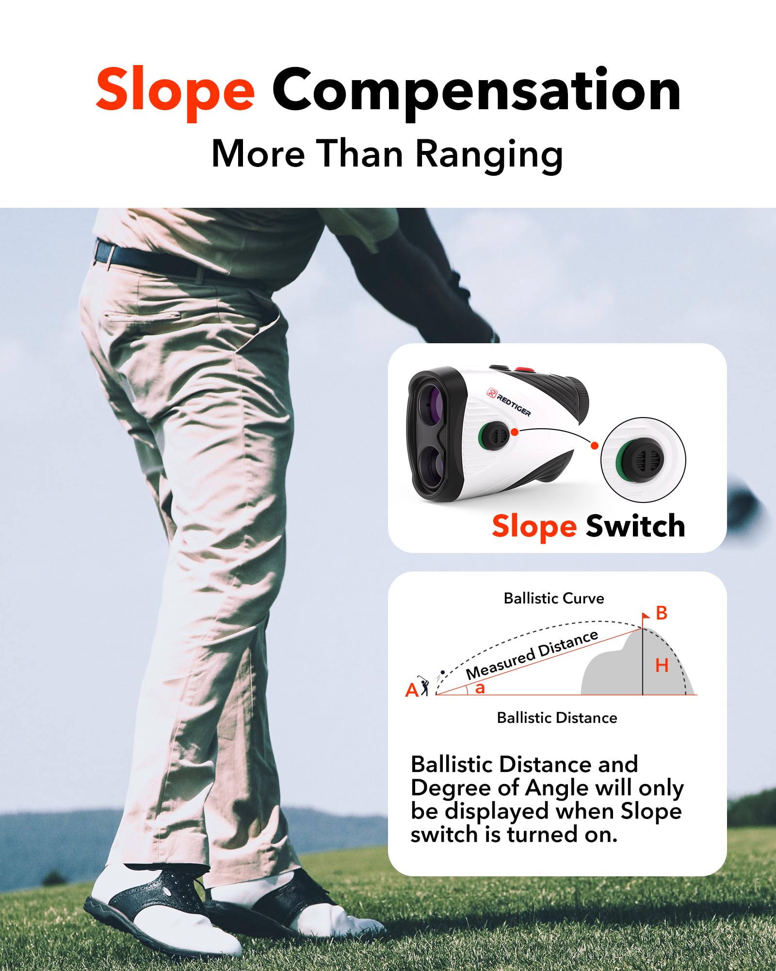 REDTIGER Golf Rangefinder with Slope - 1200 Yard Laser Range Finder for Golfing | 7X Magnification, Flag Lock Vibration, Rechargeable & Magnetic Strip | GolfVue Series 1 | Perfect for Tournament Play & Course Practice