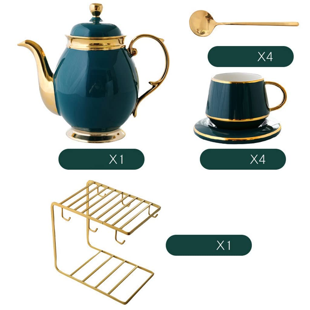 Premium Ceramic Teapot Set with Cups, Saucers & Spoon - Elegant Phnom Penh Porcelain Tea Pot for Home & Office - Perfect for Afternoon Tea, Gifts & Coffee Lovers (4-Piece Set)