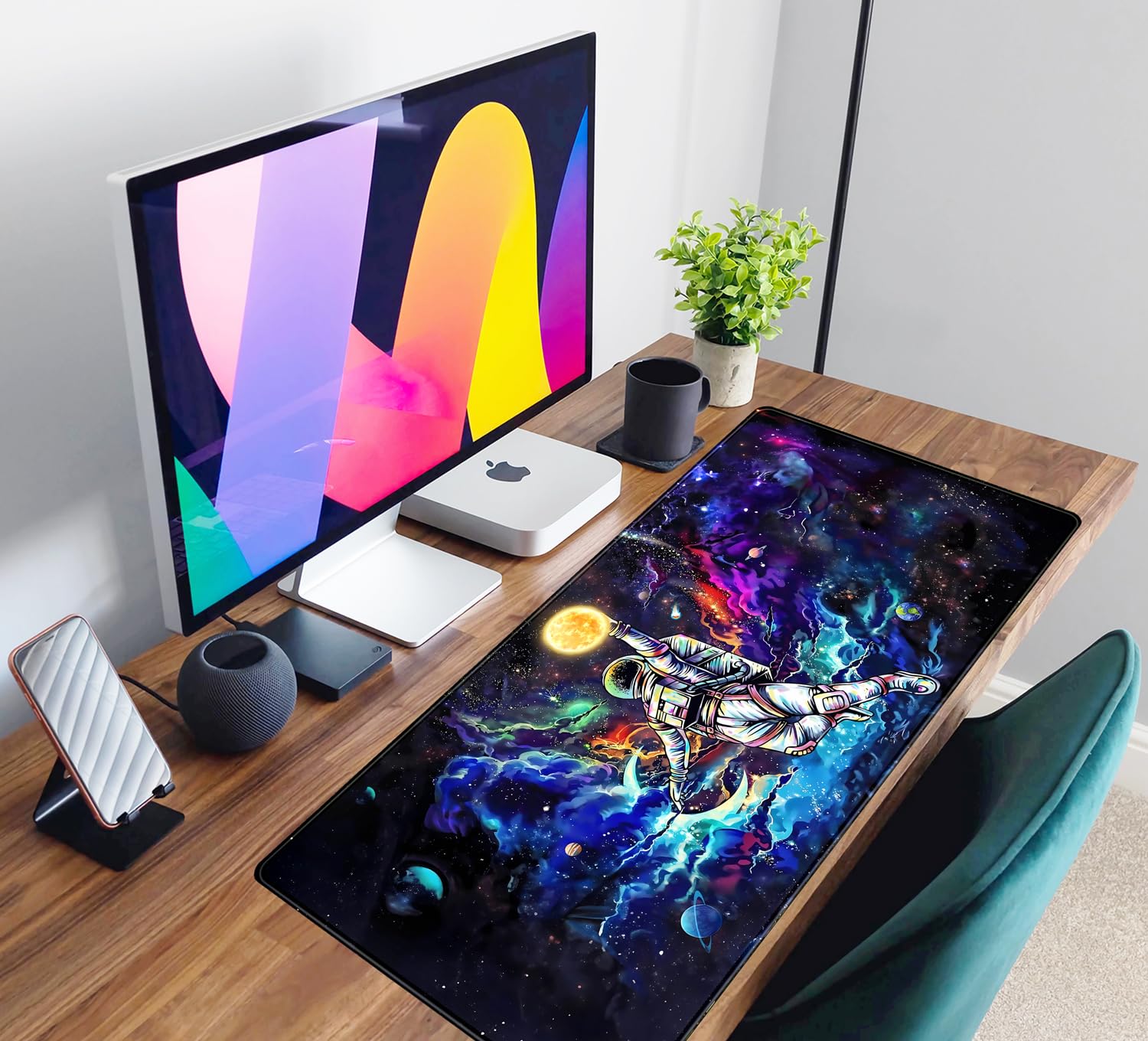 Galaxy Gaming Mouse Pad for Boys - Astronaut & Space Themed Desk Mat, 31.5x15.7 Inch Large Mousepad with Stitched Edges - Perfect for Gaming, Office & School Computer Setup