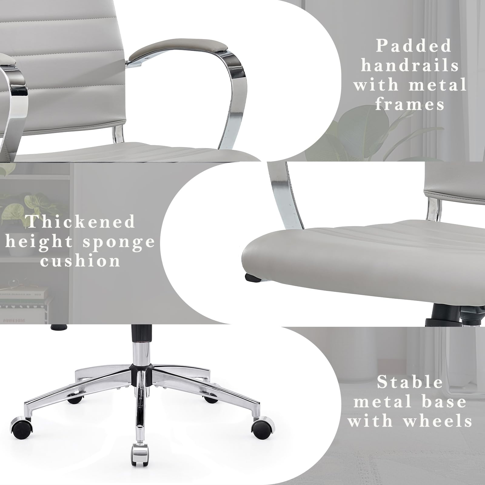Ergonomic Executive Office Chair - High Back Leather Swivel Desk Chair with Lumbar Support (Grey) - Perfect for Home Office, Gaming & Workspaces