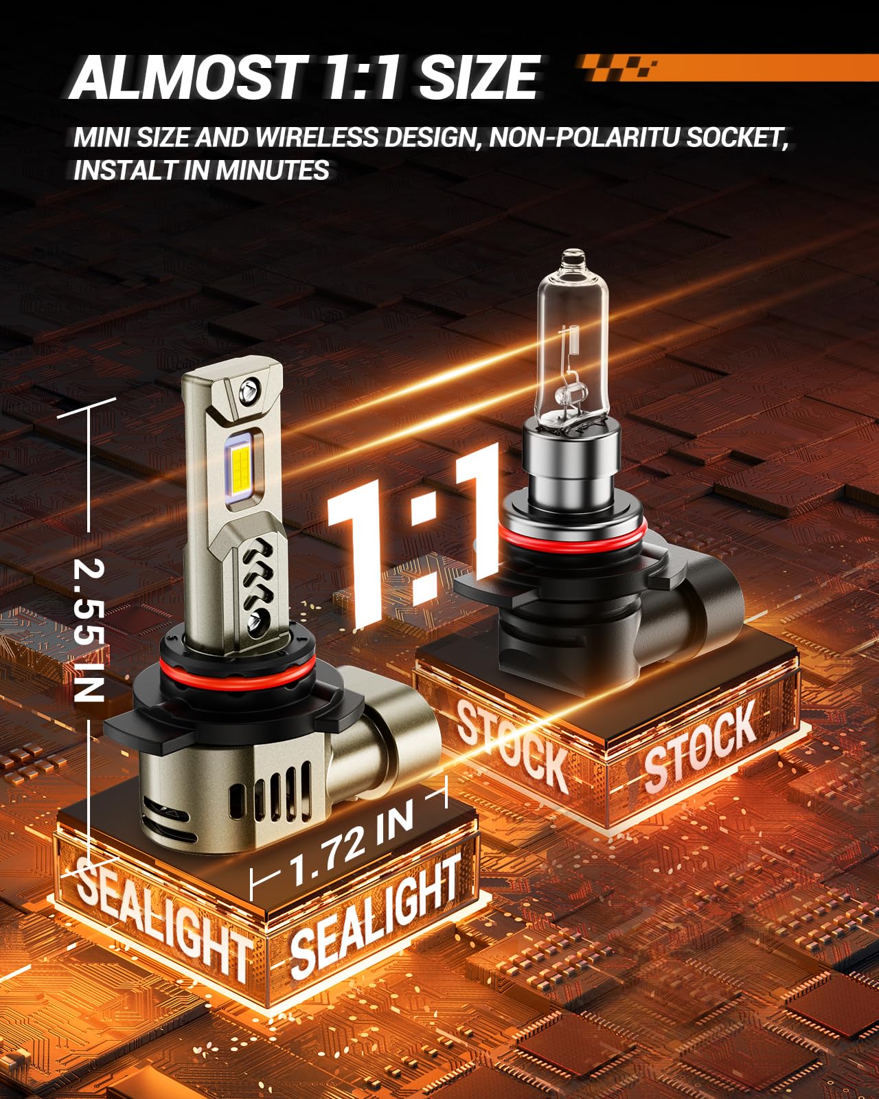 SEALIGHT 9012 LED Fog Light Bulbs 34000LM Super Bright HIR2 Replacement - 1:1 Size 9012 Fog Lights with 25000RPM Cooling Fan, IP68 Waterproof, Plug & Play - Perfect for Trucks, SUVs, ATVs & Off-Road Vehicles (Pack of 2)