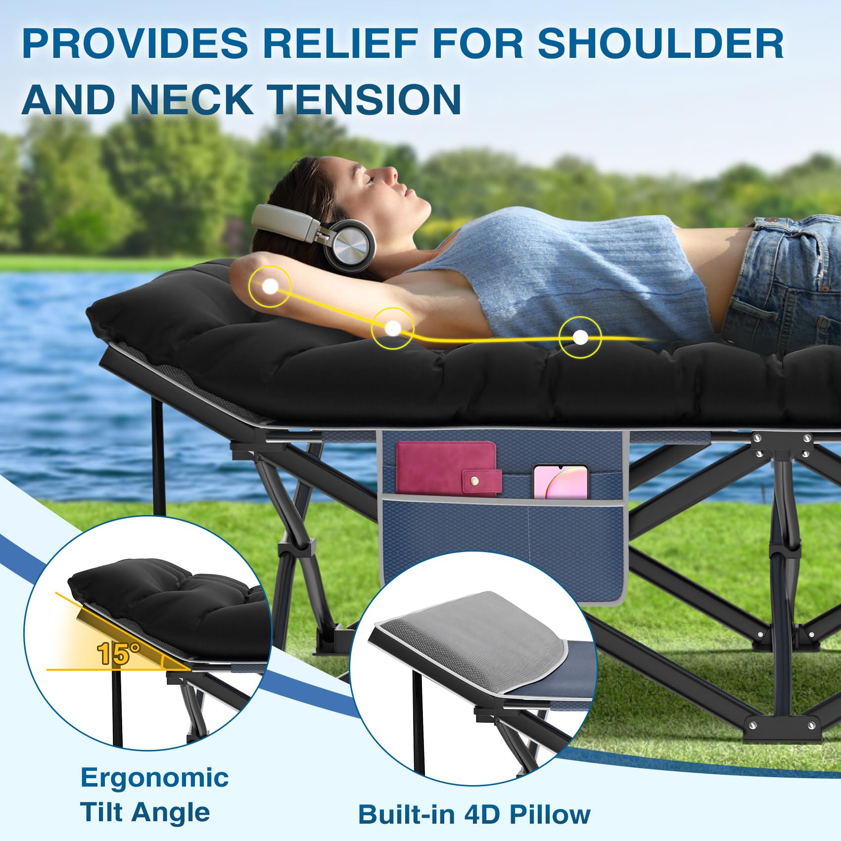 ZENPETIO Oversized XXL Folding Camping Cot - Heavy Duty Sleeping Cot for Adults with Mattress & Pillow - Portable Foldable Cot Bed with Carry Bag - 78x32x18 Inches - Perfect for Outdoor Camping, Travel, Home, Guest Room & Office Use