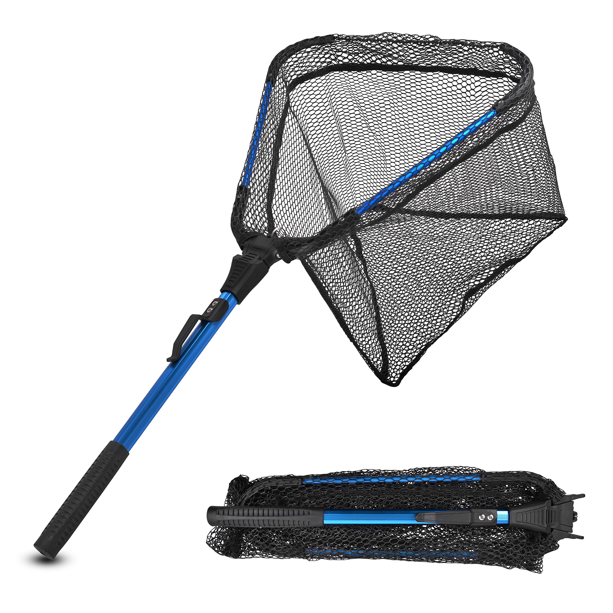 **Collapsible Fishing Landing Net with Telescopic Handle - Lightweight Floating Rubber Net for Kayak, Boat, Saltwater & Freshwater - Safe Catch & Release - Perfect for Fly Fishing, Kayaking & Shore Fishing**