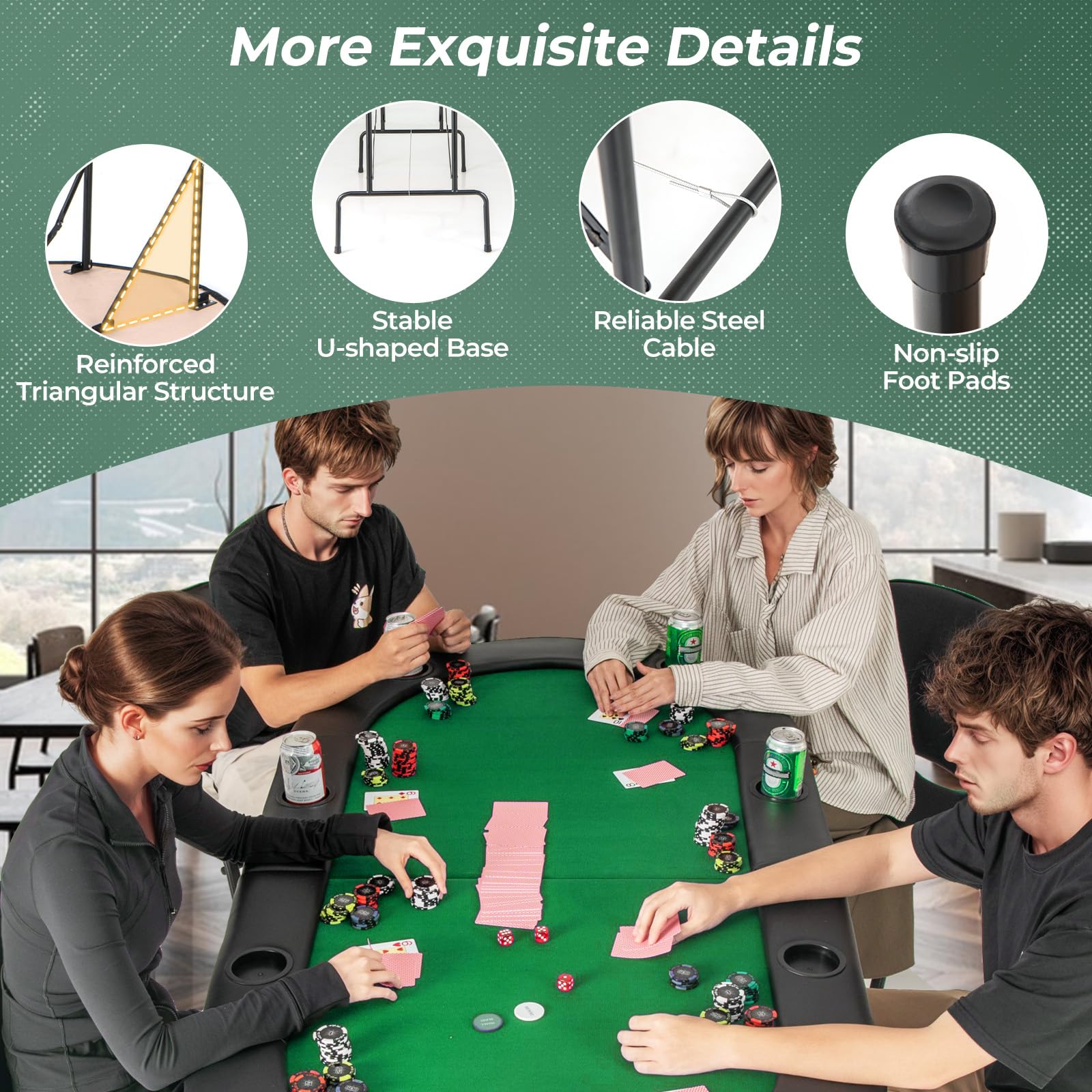 Giantex 8 Player Foldable Poker Table with Cup Holders & Armrests - Casino Grade Felt Portable Card Game Table for Texas Holdem & Blackjack - Perfect for Game Nights, Casino Parties & Home Entertainment