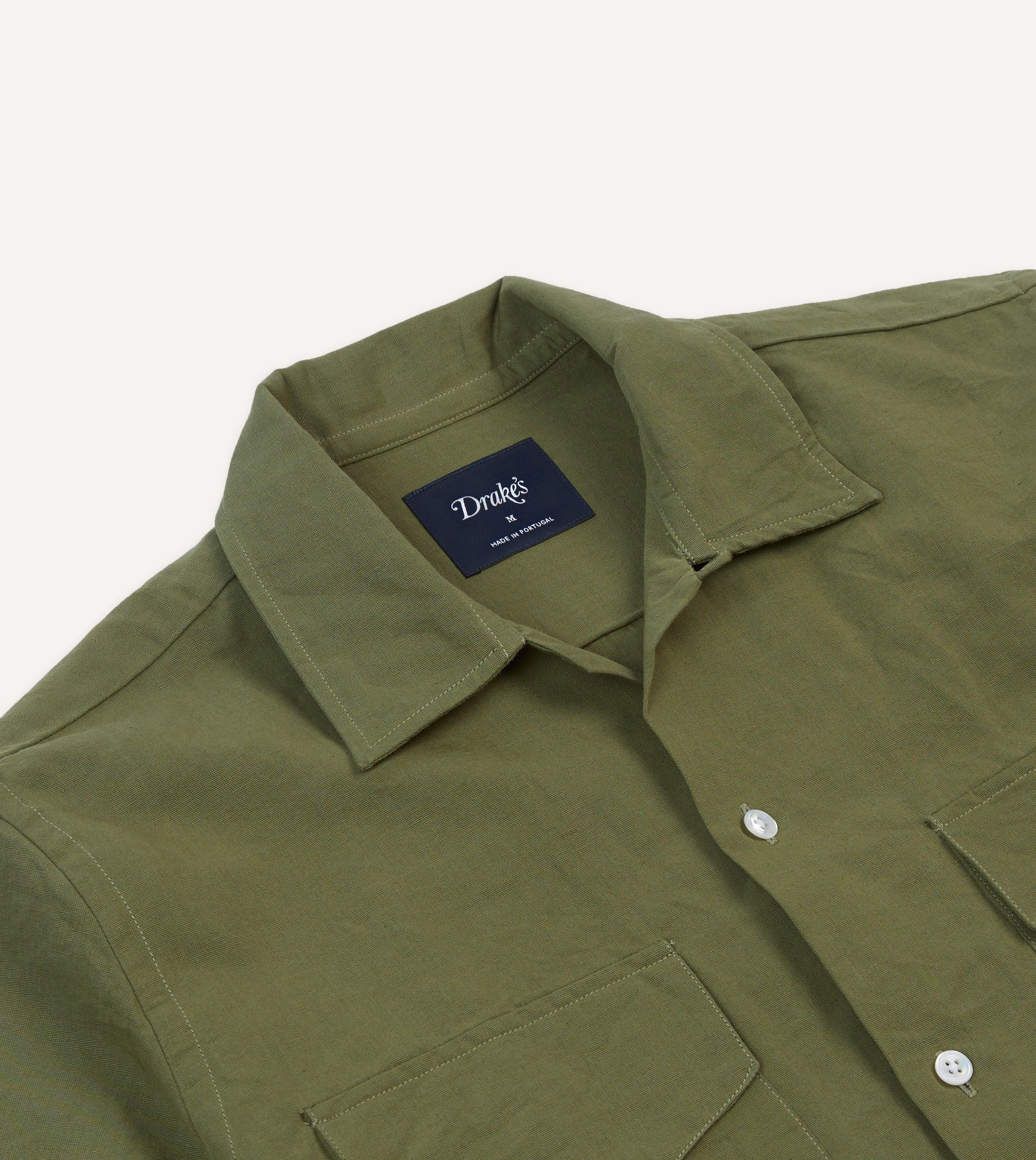 Premium Olive Cotton Linen Camp Collar Shirt for Men - Breathable Short Sleeve Button Down with Three Pockets | Casual Summer Wear, Beach Outings & Outdoor Adventures