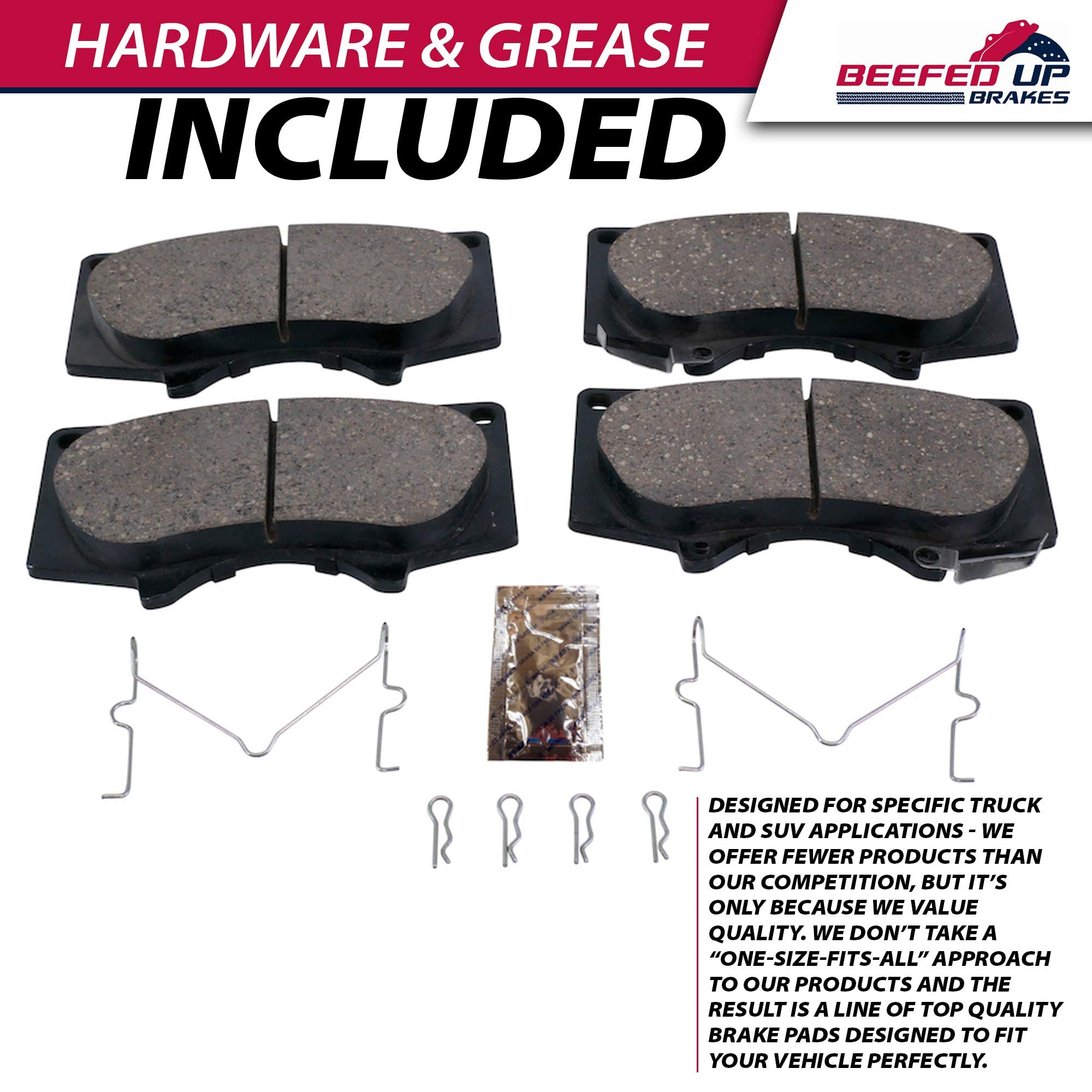 Premium Ceramic Brake Pad Kit with Hardware & Grease - Compatible with 2005-2023 Toyota Tacoma (6 Lug Nut Wheels) | Heavy Duty Front Brake Pads | Smooth Stopping Power for Off-Road & Daily Driving