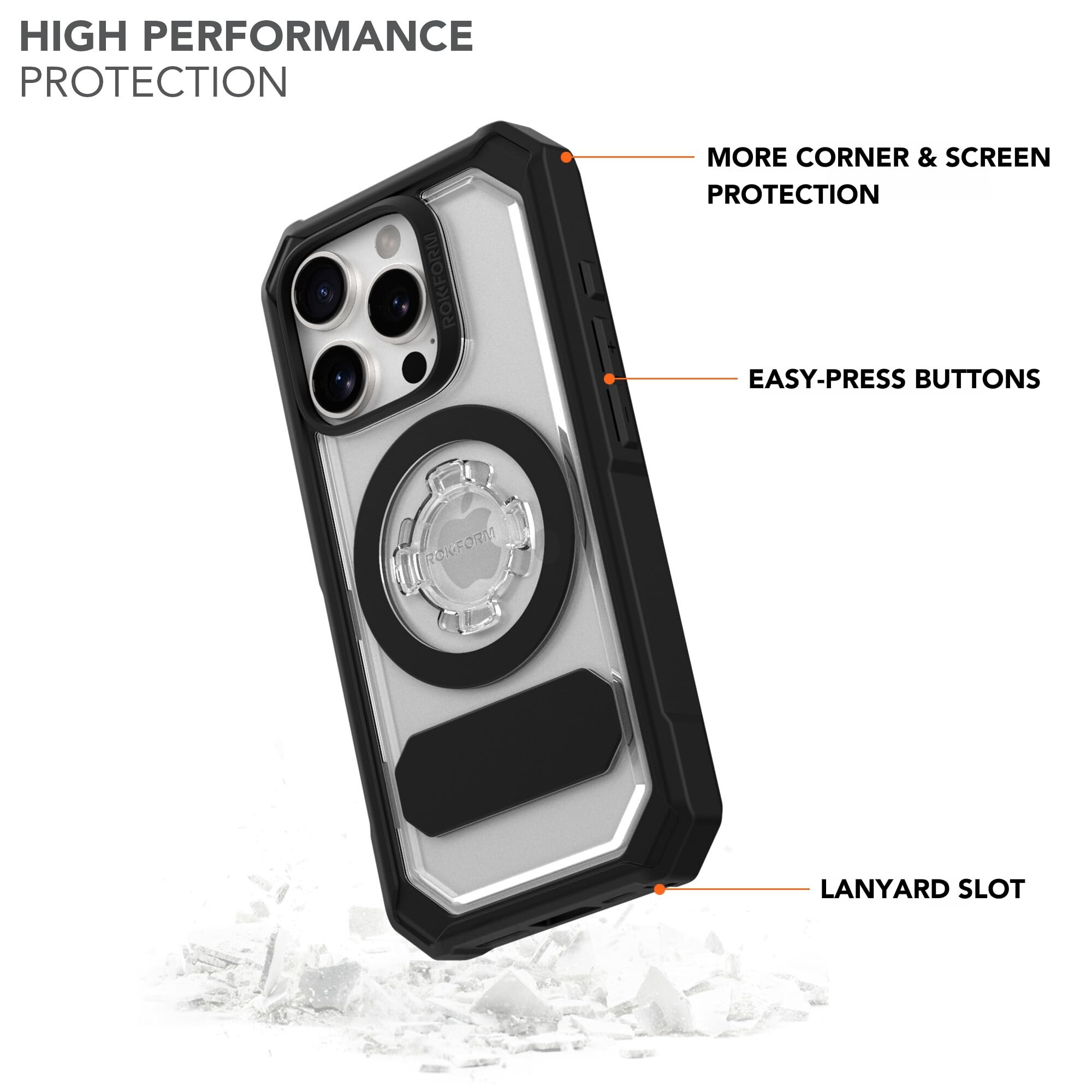 Rokform Crystal Series Magnetic Clear iPhone 16 Pro Case with RokLock Twist Lock - Drop Tested Armor for Everyday Protection and Active Lifestyles