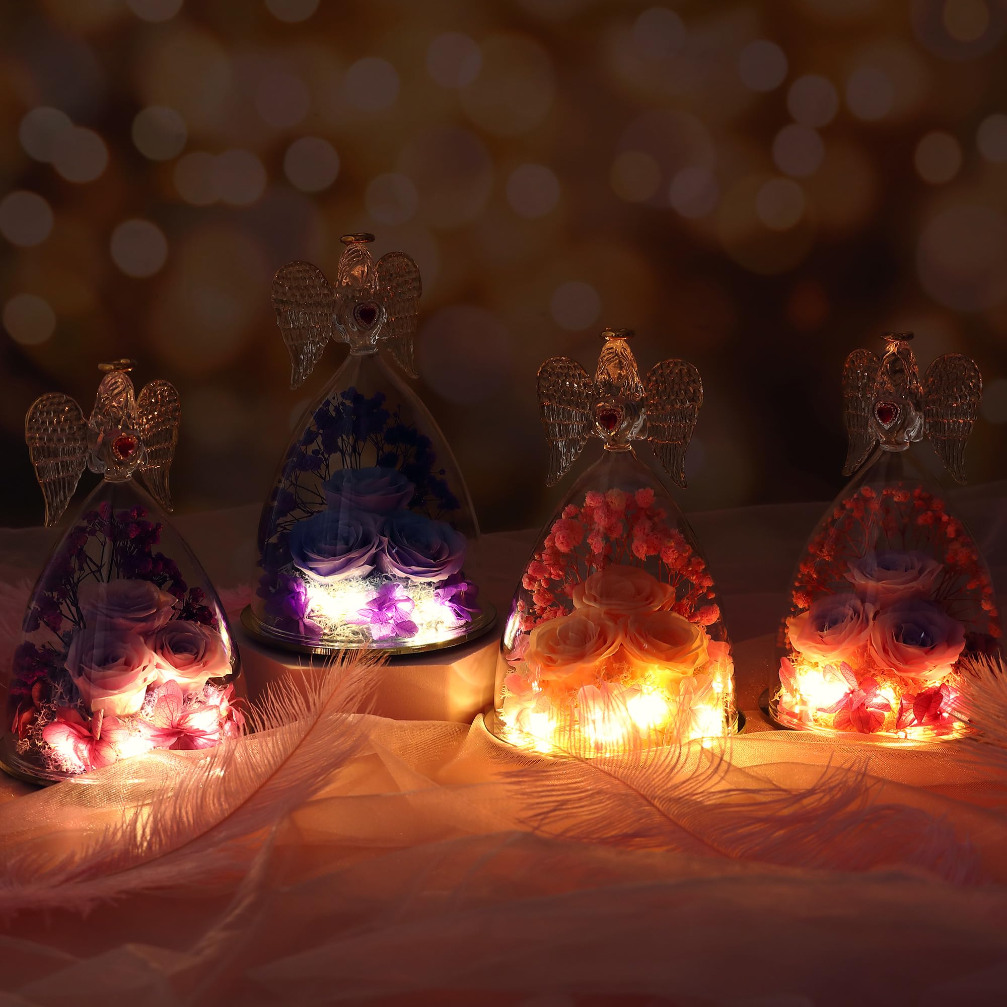Mother's Day Rose Gifts for Women - Large Angel Figurines with Real Preserved Roses in Purple & Blue | Perfect for Home Decor, Wedding Centerpieces & Romantic Gifts