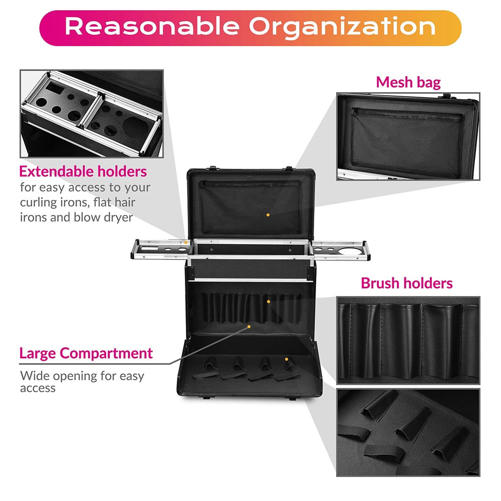 Professional Rolling Hair Stylist Case with Appliance Holder - Portable Barber Organizer for Salon & Travel - Perfect for Hairstylists, Barbers & Mobile Beauty Professionals