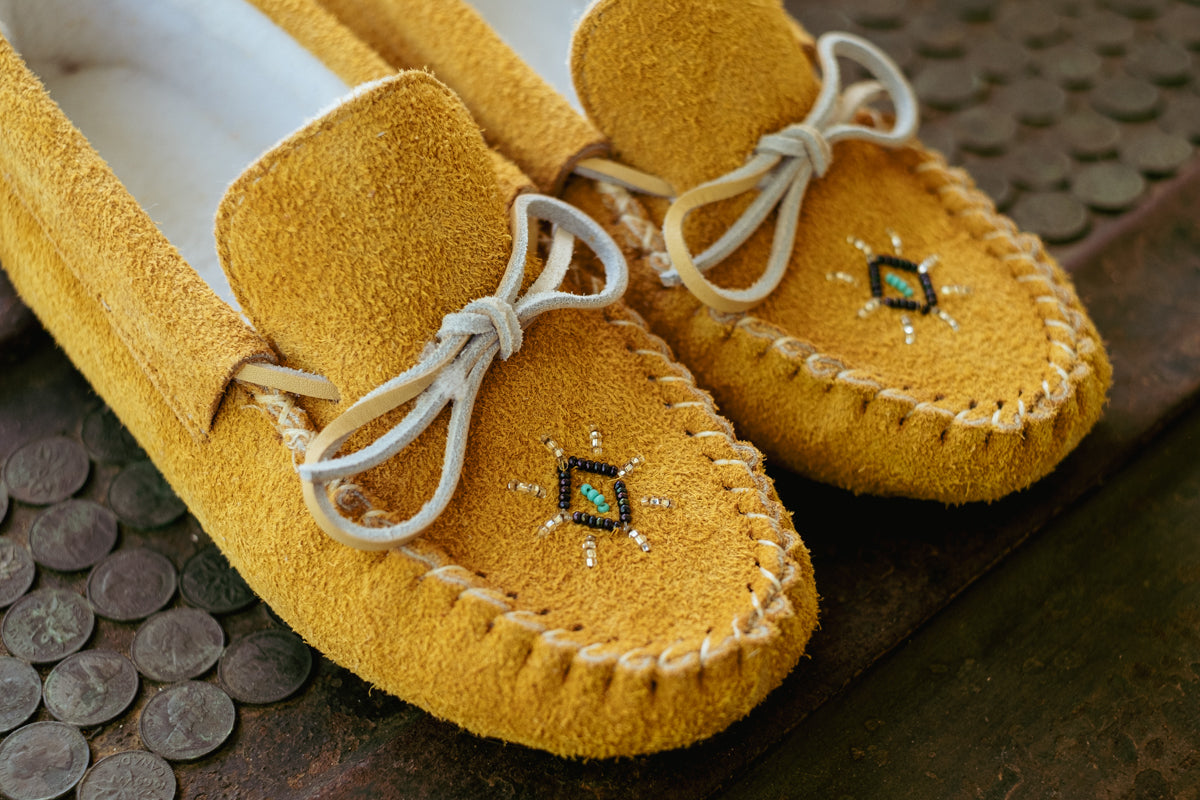 Women's Warm Fleece Lined Beaded Suede Moccasins - Soft Indoor/Outdoor House Shoes for Winter Comfort & Style