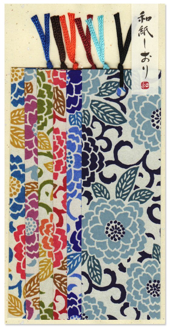 Yuzen Washi Pattern Dyed Bookmarks Set of 6 - Double Cherry Blossoms Design for Books, Journals & Gifts - Perfect for Reading, Book Lovers & Japanese Culture Enthusiasts