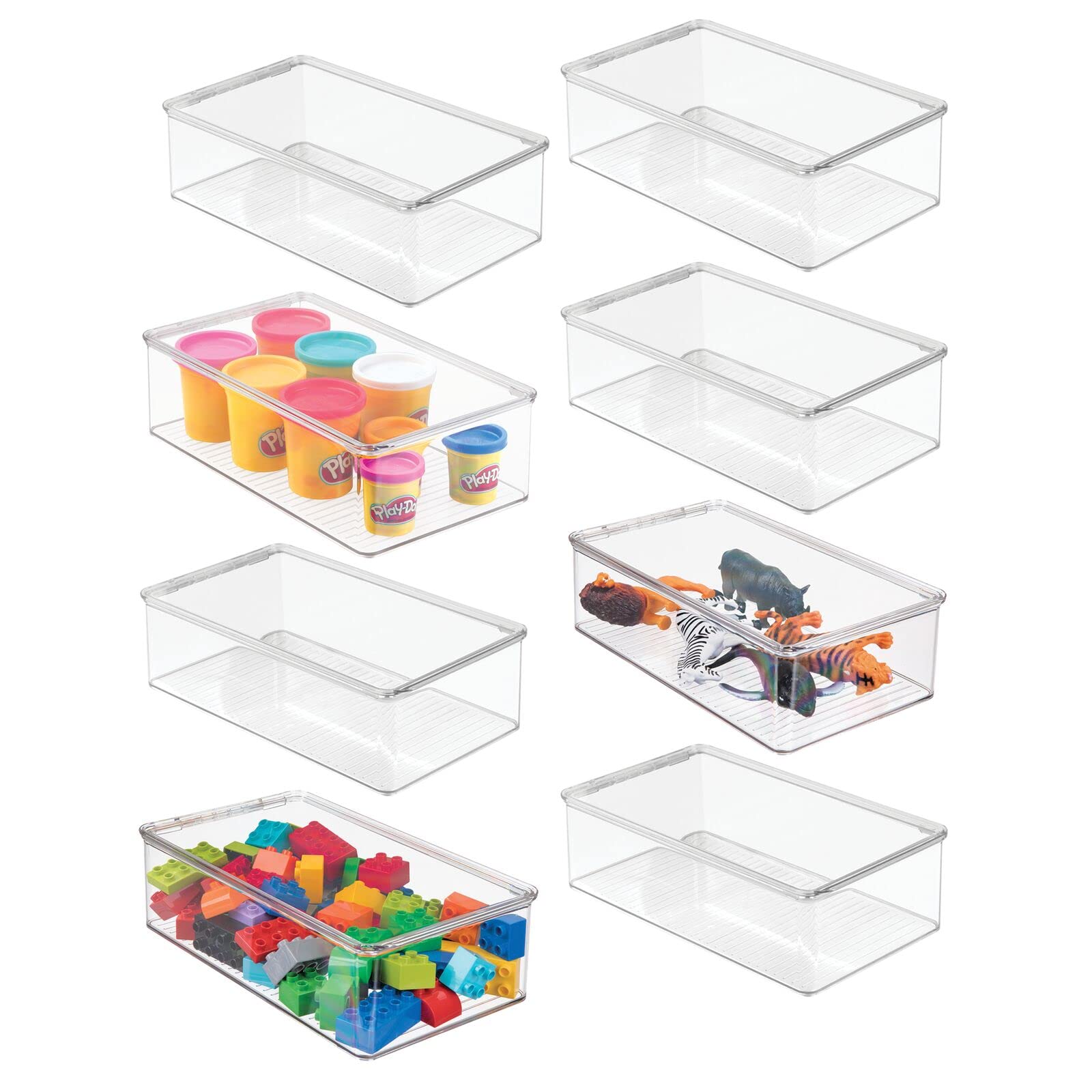 mDesign Plastic Playroom Storage Box with Hinged Lid - 8 Pack Clear Organizer for Toys, Blocks, Puzzles & Art Supplies | Perfect for Kids Rooms, Daycares & Classroom Organization