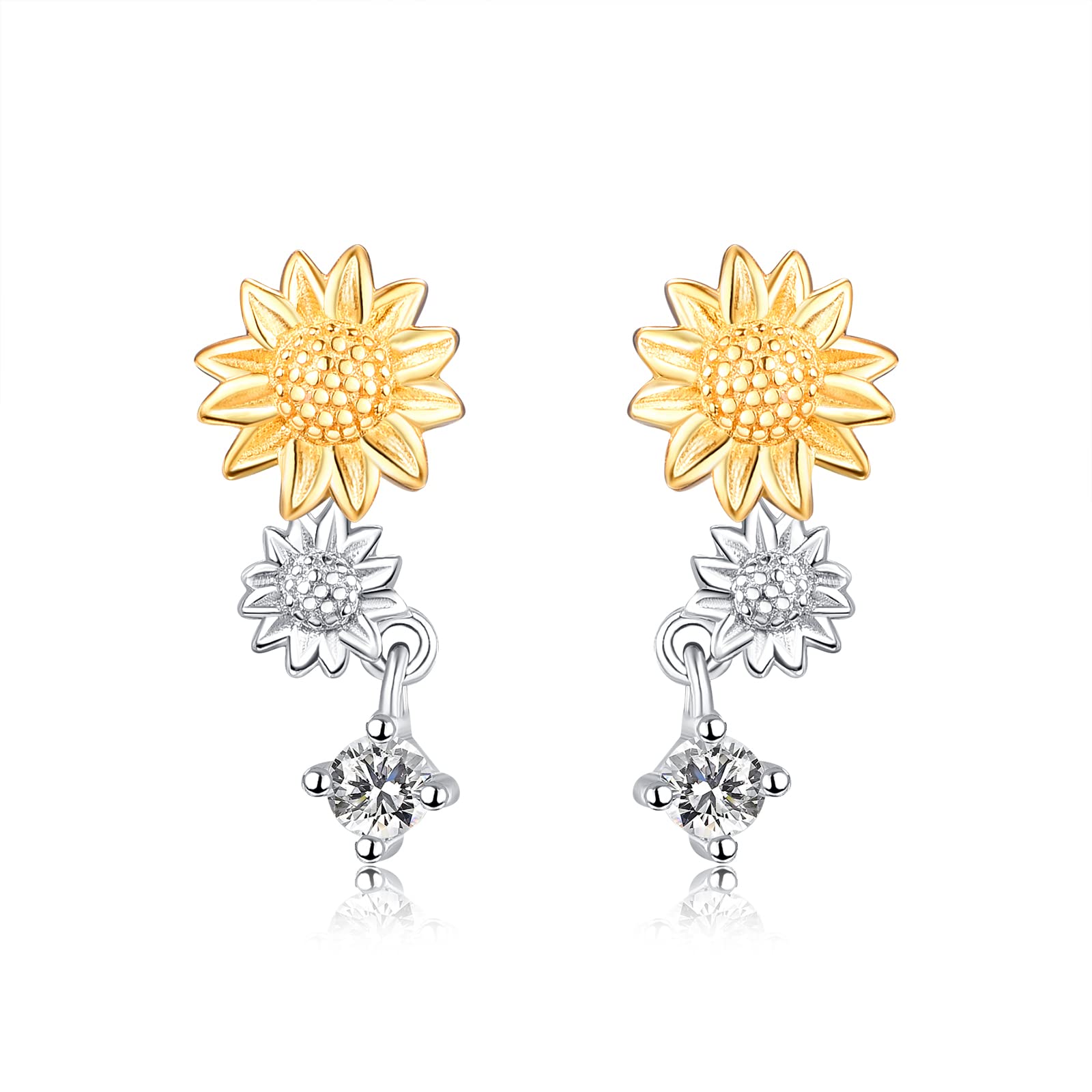 TANGPOET S925 Sterling Silver Sunflower Stud Earrings for Women - Hypoallergenic Flower Jewelry Gifts for Birthday, Anniversary & Everyday Wear - Perfect for Casual, Office & Special Occasions