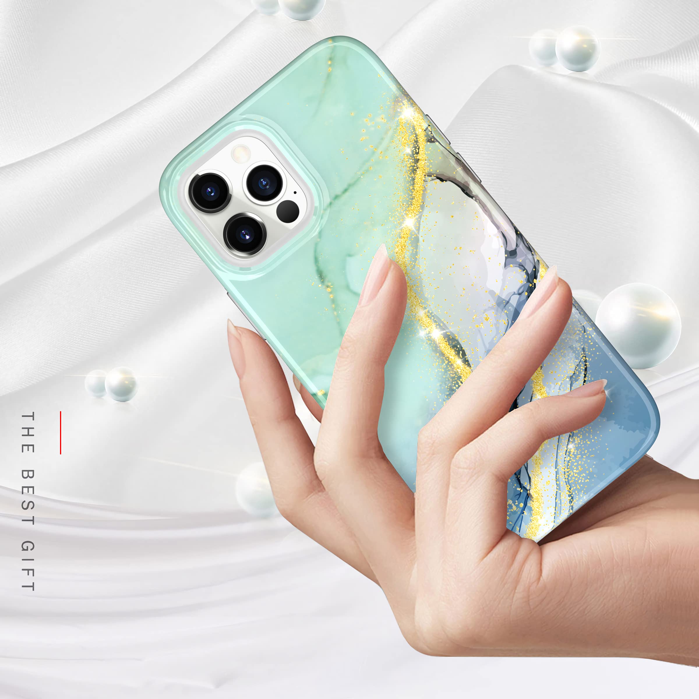 BAISRKE iPhone 12 Pro Max Case 6.7 Inch - Sparkle Glitter Marble Design, Shockproof Flexible TPU Bumper Cover for Women (Mint Green) | Perfect for Everyday Protection & Stylish Accessory