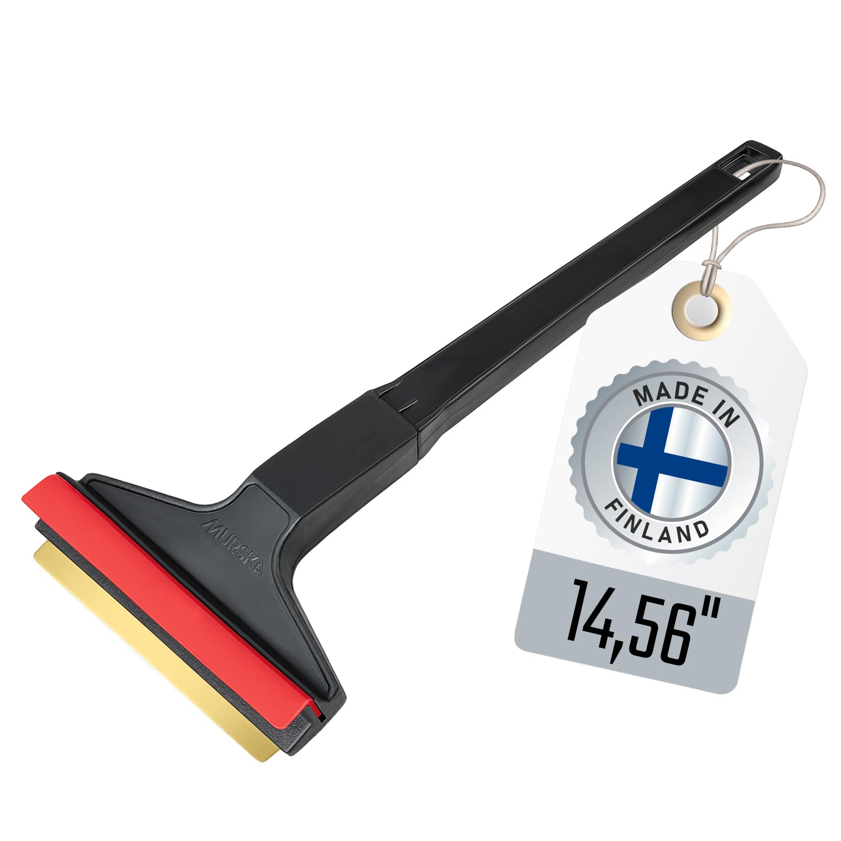 Premium 14.5 Inch Car Ice Scraper with Brass Blade & Long Handle - Heavy Duty Snow Scraper for Windshield - Original Murska European Design (Black & Red) - Perfect for Winter Car Care & Frozen Windshield Removal