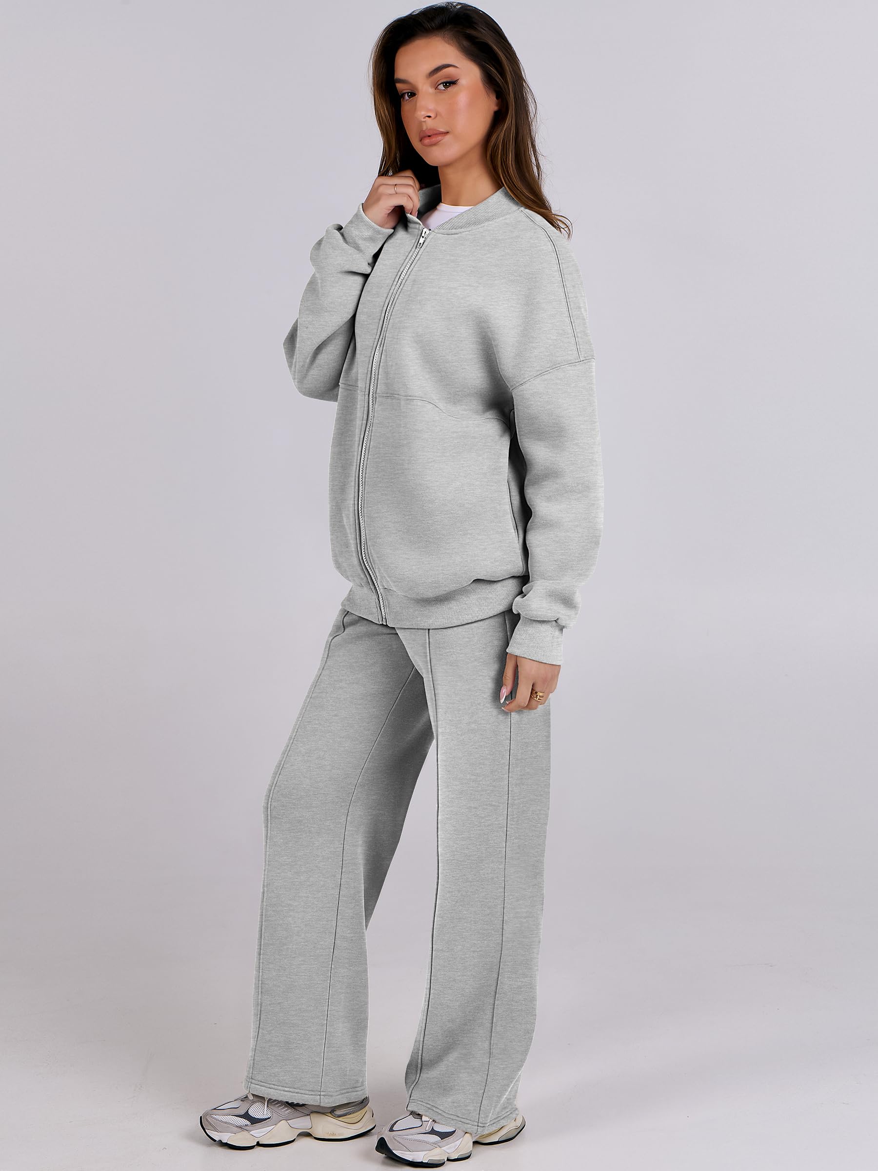 ANRABESS Women's 2-Piece Lounge Set - Oversized Zip-Up Sweatshirt & Sweatpants Matching Outfit | Cozy Fall Winter Loungewear for Home, Travel & Casual Wear