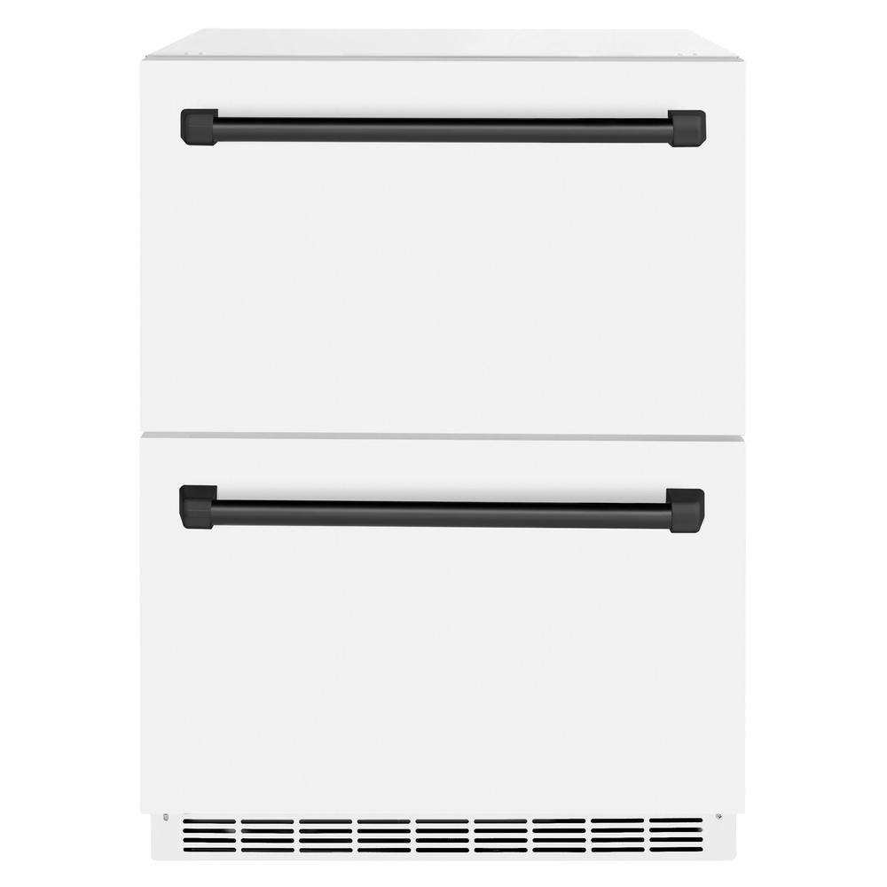 ZLINE Autograph Edition 24 Inch Touchstone 168 Can Outdoor Rated Dual Refrigerator Drawer - Matte White Doors & Black Handles (RDSOZ WM 24 MB) - Perfect for Outdoor Kitchens, Patio Bars & Entertaining Spaces