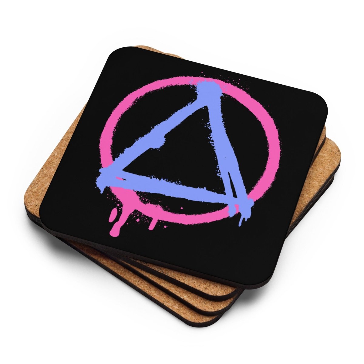 Graffiti Sobriety Symbol Cork Coaster Set - Pink & Blue Drink Coasters for Bar, Home, or Office - Perfect for Alcohol-Free Living & Recovery Support