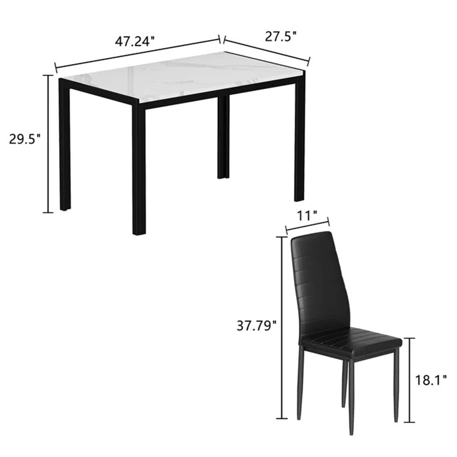 DKLGG 5-Piece Modern Dining Table Set for 4 - Faux Marble Kitchen Table with 4 Chairs, Space-Saving Home Furniture for Small Apartments | Perfect for Family Dinners, Entertaining Guests & Compact Living Spaces
