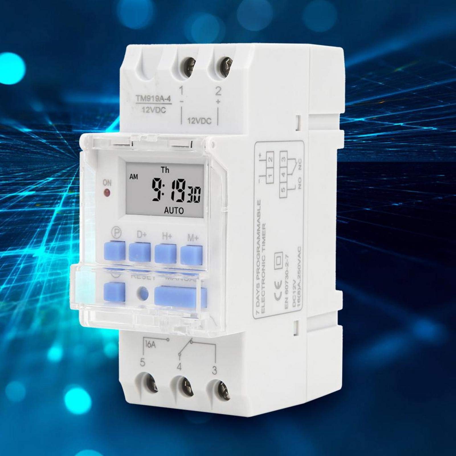 16A Programmable Timer Switch with Countdown & Removable Battery - Weekly Timer Control for 12V DC (1Min-168H, -10-50℃) - Perfect for Home Automation, Christmas Lights & Energy Saving