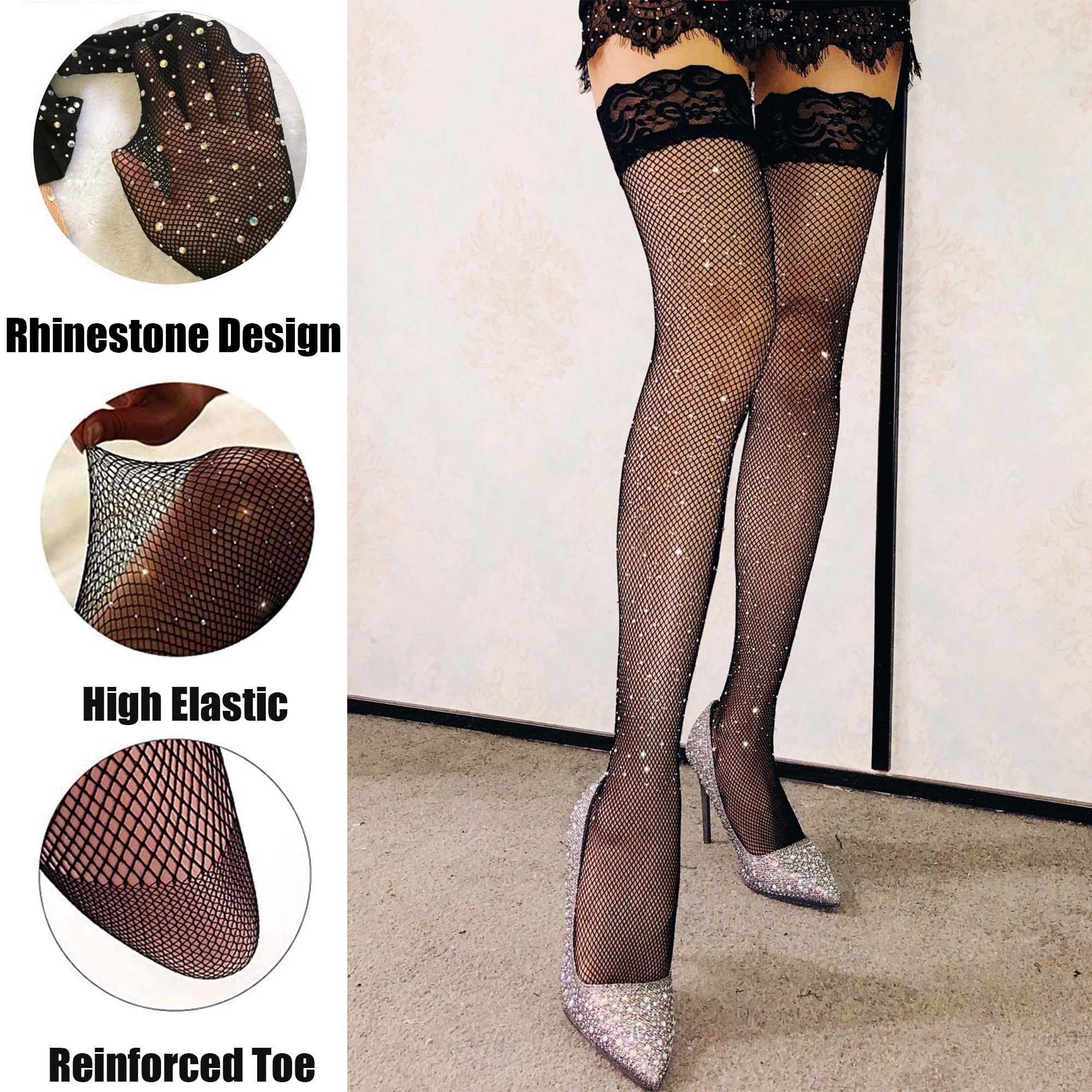 Verterosie Rhinestone Fishnet Stockings for Women - Sparkling High Waist Glitter Tights with Crystal Details | Perfect for Party, Cosplay, Date Night & Special Occasions