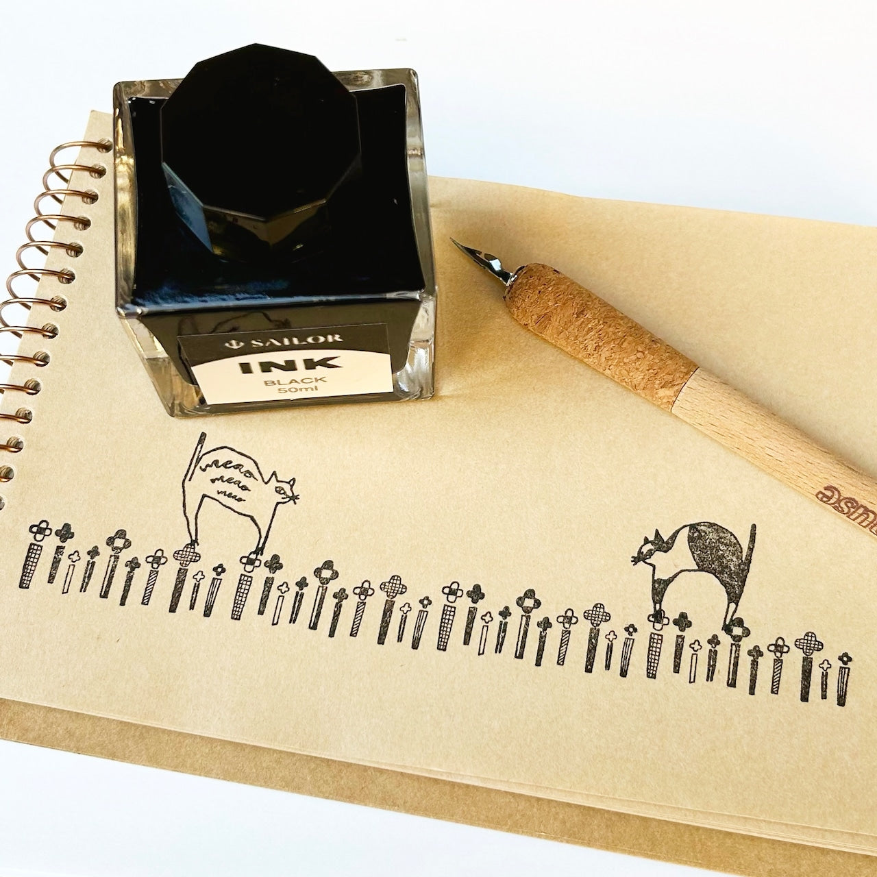 Kinotorico Wooden Rubber Stamp - White Cat Design for DIY Crafts, Scrapbooking & Card Making | Handmade Stamping Tool for Artists & Crafters