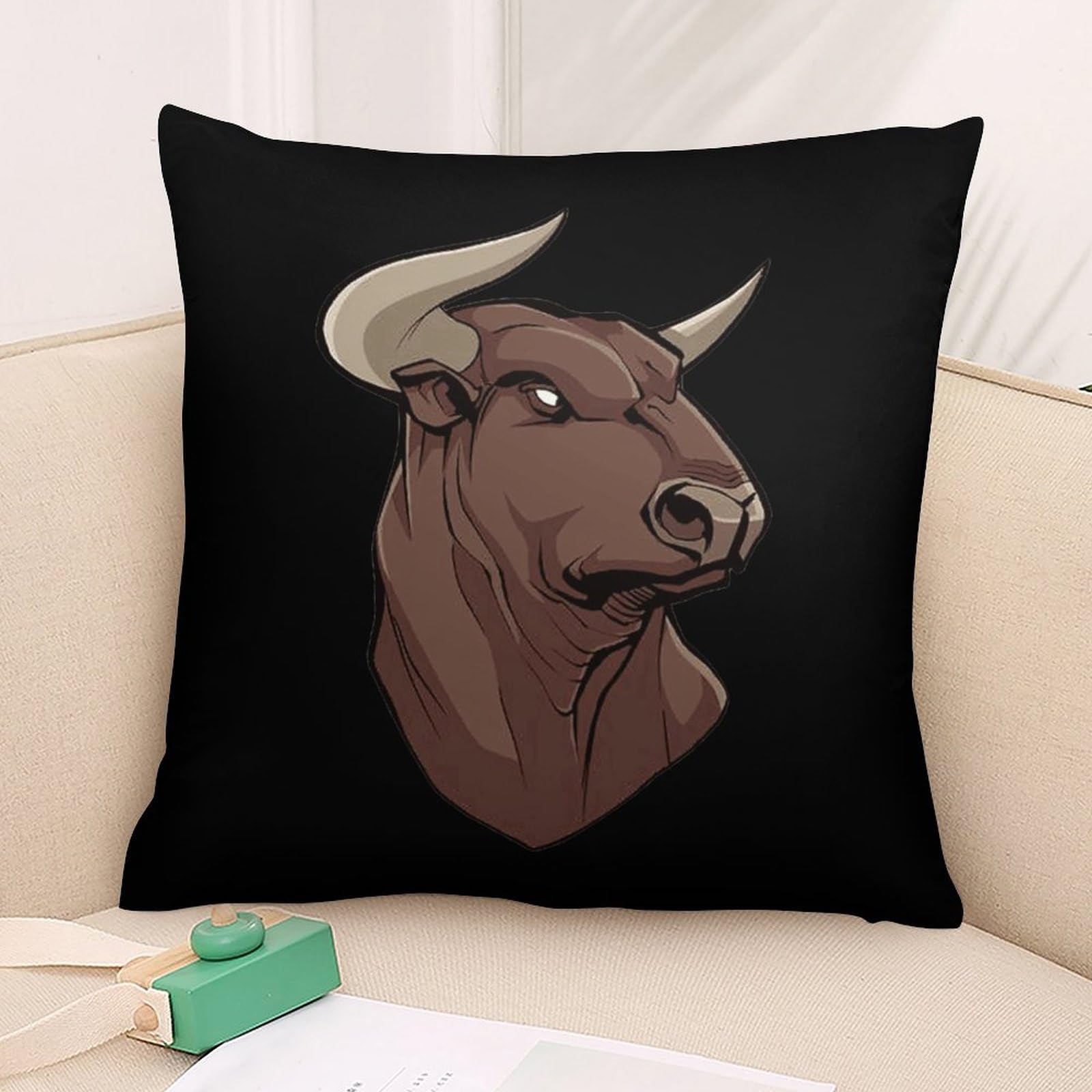 Premium Bull Head Polyester Pillow Cases - Soft & Smooth 16x16 Inch Cushion Covers for Sofa, Bed, or Couch - Elegant Home Decor for Living Room & Bedroom