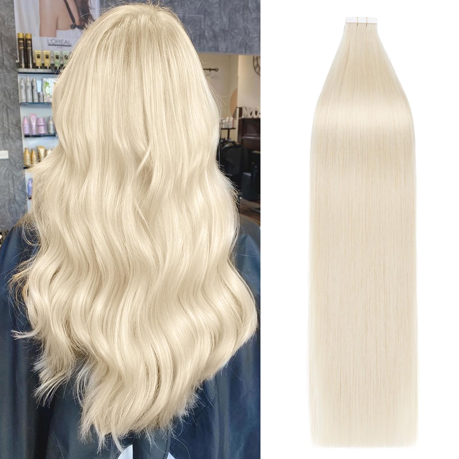 100% Remy Human Hair Tape in Extensions - 40pcs 100g Seamless Balayage Skin Weft - 22 Inch #70 White Blonde for Natural Volume & Length | Perfect for Weddings, Parties & Daily Styling