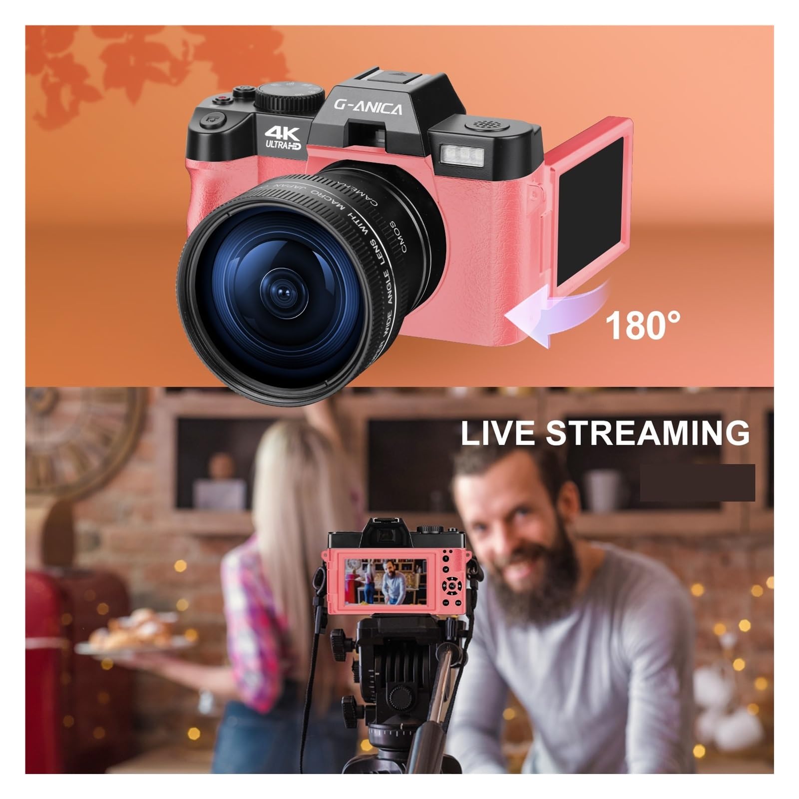 4K 48MP Digital Video Camera with 180° Flip Screen & 16X Zoom - Perfect for Vlogging, YouTube, Travel Photography (Includes 32GB SD Card) - Capture Family Moments, Travel Adventures & Content Creation