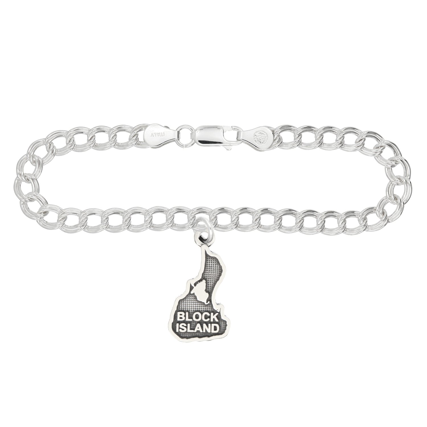 Sterling Silver Oxidized Block Island Charm Bracelet 7