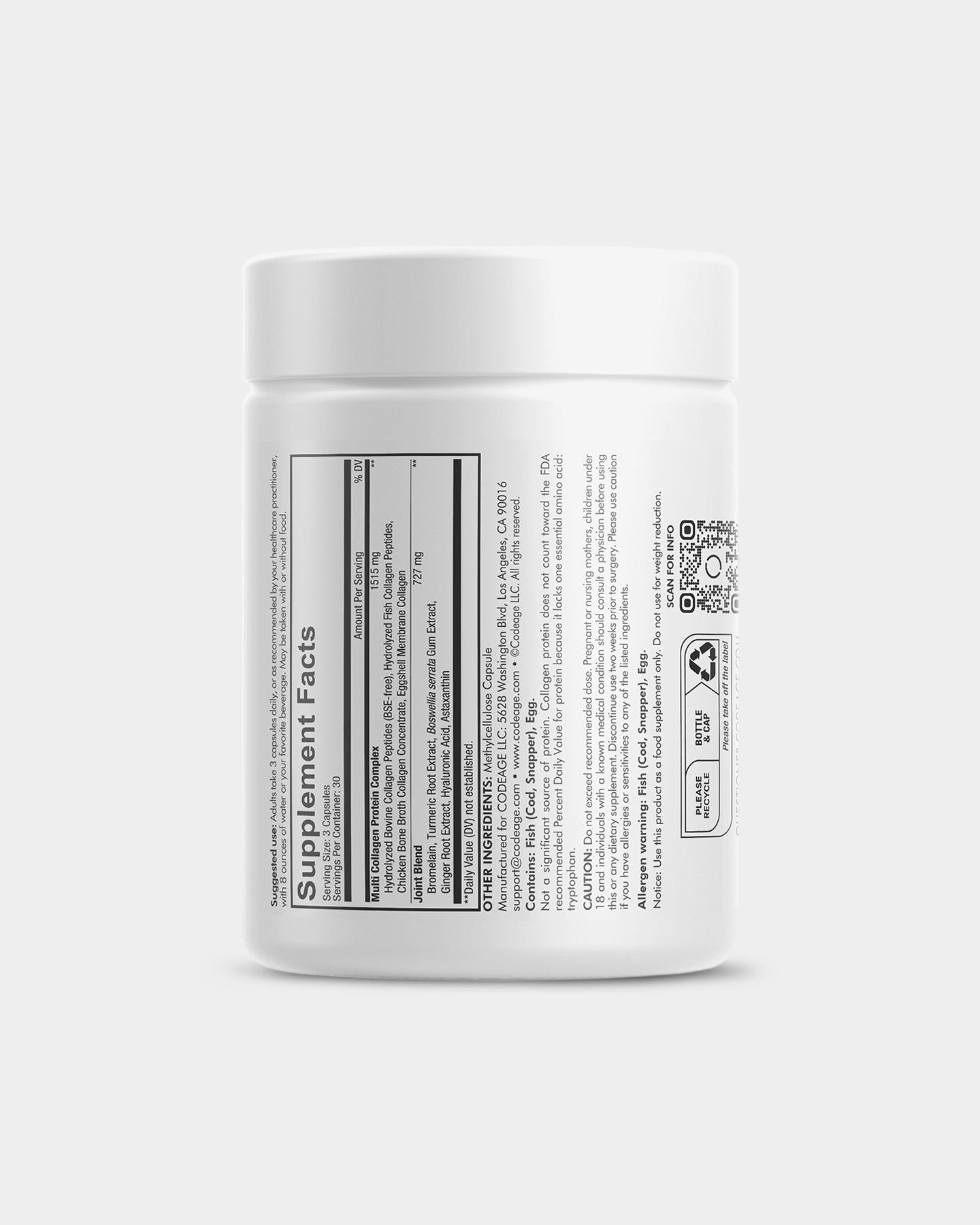 Codeage Multi Collagen Protein Powder with Joint Support Blend - Hydrolyzed Collagen Peptides for Skin, Hair, Nails & Bone Health - Supports Joint Mobility & Recovery - Ideal for Smoothies, Coffee & Post-Workout (Unflavored)