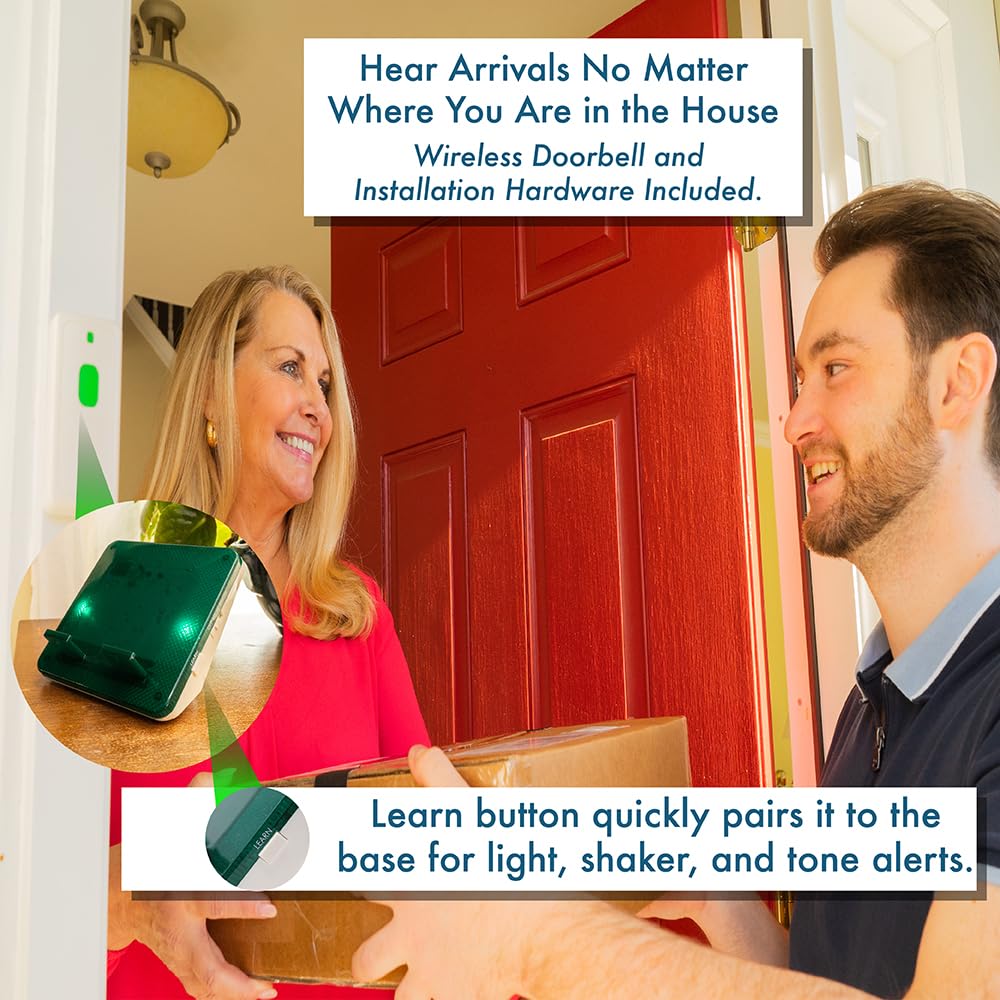 Serene Innovations Wireless Doorbell & Cell Phone Ringer Amplifier with Bed Shaker - for Home & Office Use